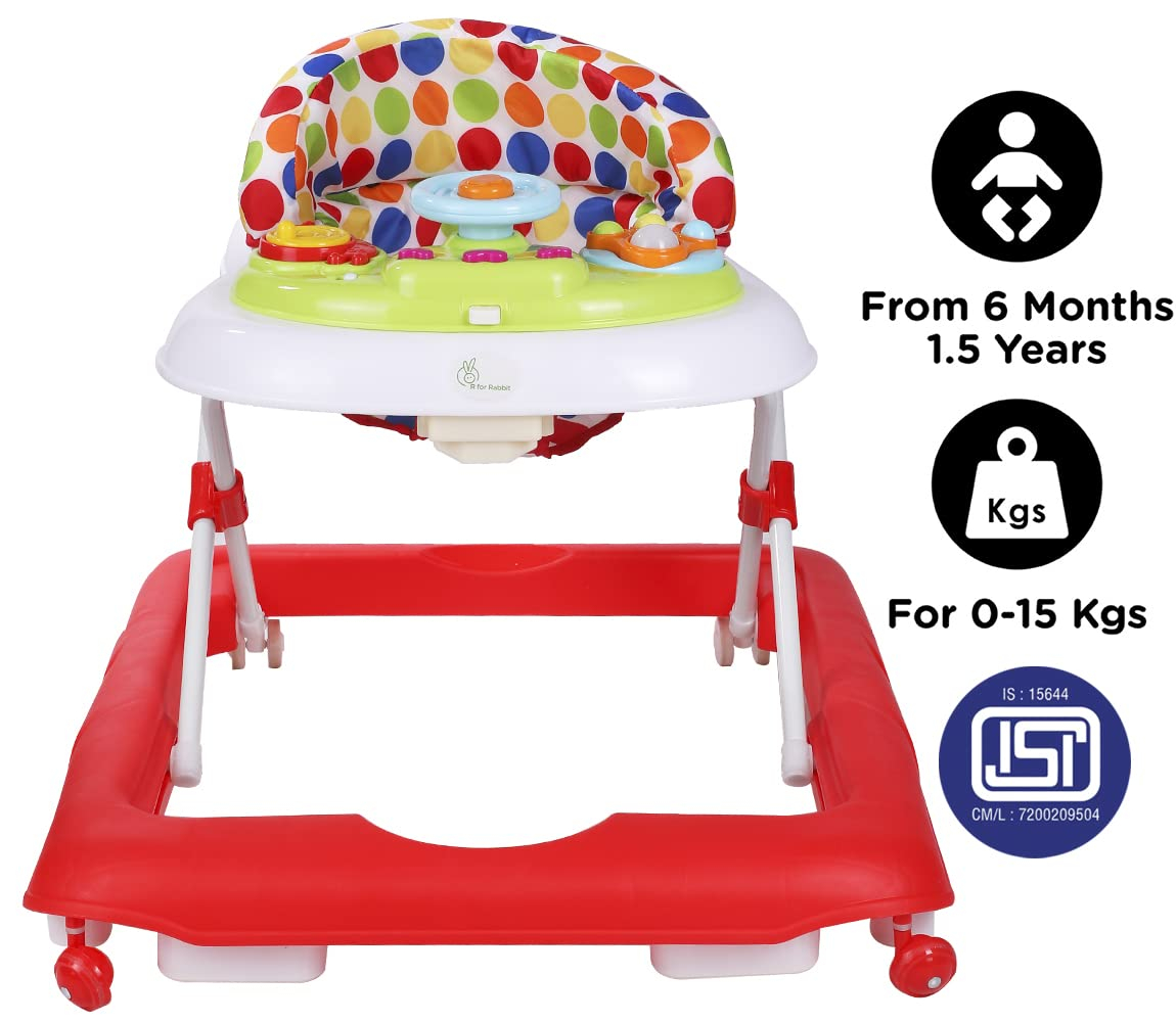  R for Rabbit Step Up Anti Fall Baby Walker with Adjustable Height and Musical Toy Bar for Kids|Boys|Girls of 6 Months to 1.5 Years (Red)