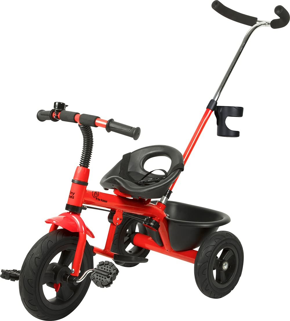 R for Rabbit Tiny Toes Grand Kids Baby Tricycle with Parental Control Handle Cycle for Kid Tricycle for Kids for 1 Years+ Baby Cycle Rubber Wheel with Bottle Container-Red