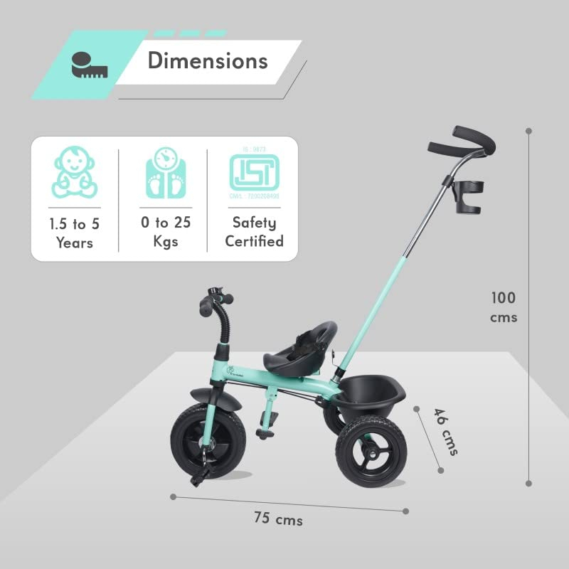 R for Rabbit Tiny Toes Grand Kids Baby Tricycle with Parental Control Handle Cycle for Kid
