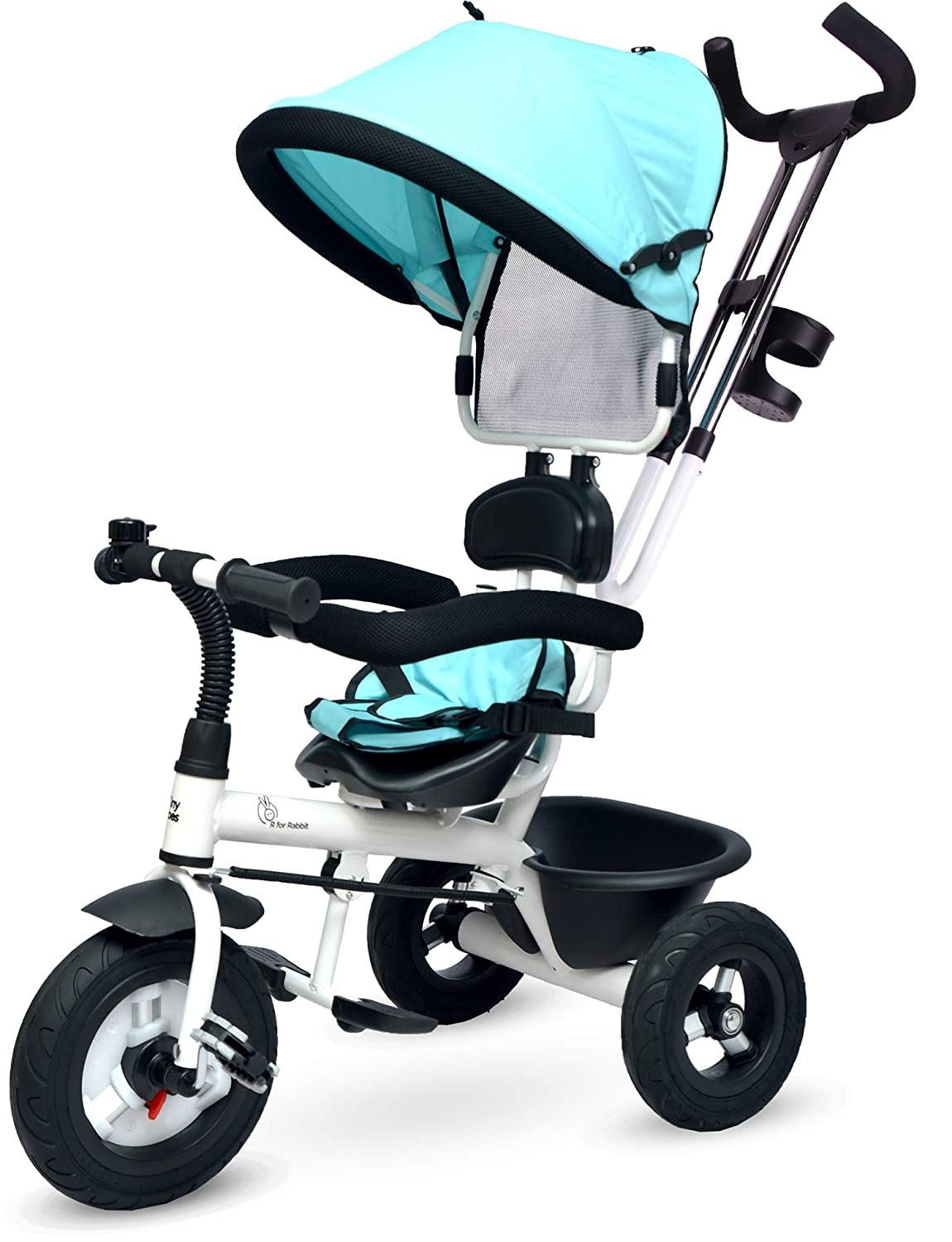 R for Rabbit Tiny Toes Sportz Baby Tricycle for Kids Smart Plug & Play with Canopy,Storage Basket, Parental Control Handle, Rubber Wheels Boys|Girls of 1.5 Years to 5 Years-Green