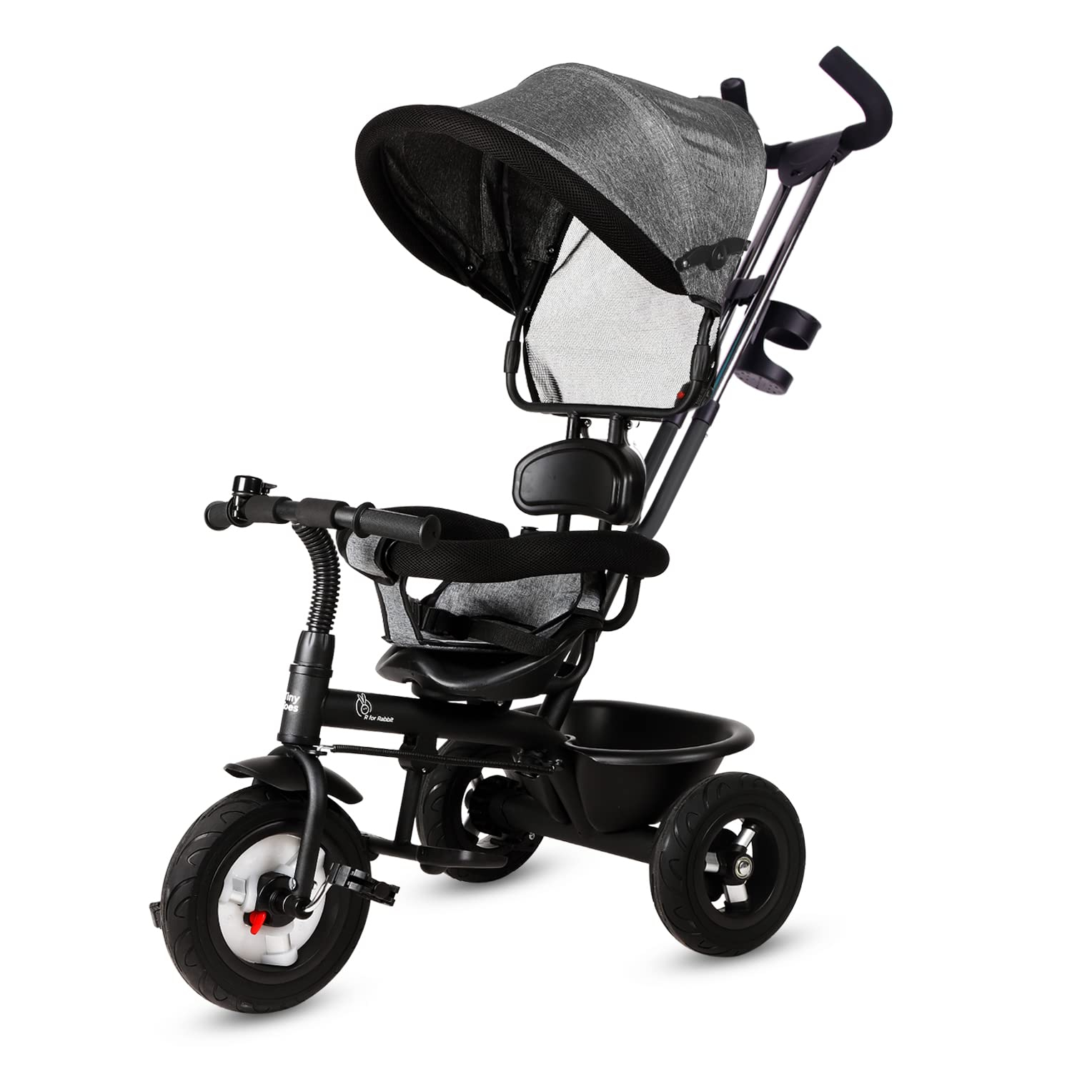 R for Rabbit Tiny Toes Sportz Baby Tricycle for Kids Smart Plug & Play with Canopy,Storage Basket, Parental Control Handle, Rubber Wheels Boys|Girls of 1.5 Years to 5 Years-Black