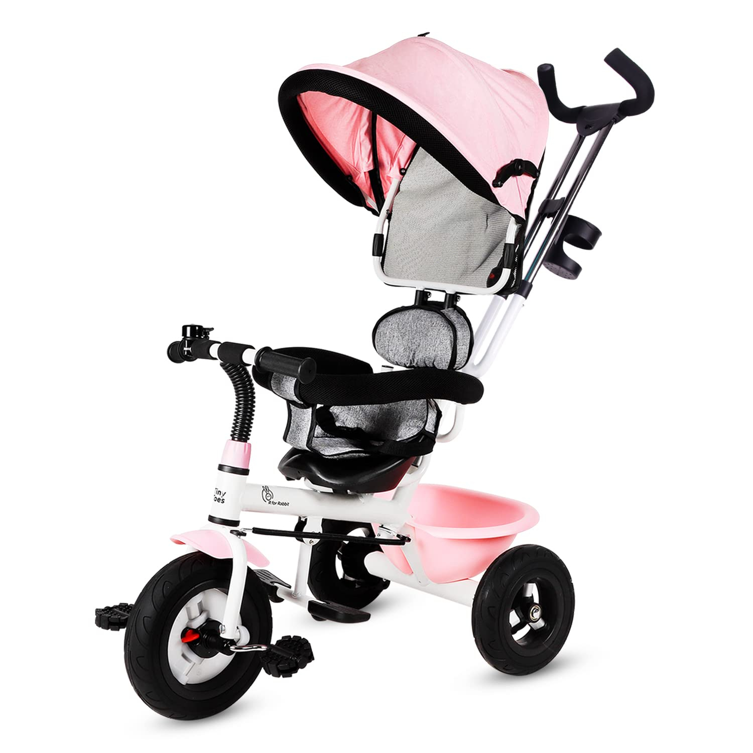 R for Rabbit Tiny Toes Sportz Baby Tricycle for Kids Smart Plug & Play with Canopy,Storage Basket, Parental Control Handle, Rubber Wheels Boys|Girls of 1.5 Years to 5 Years-Pink