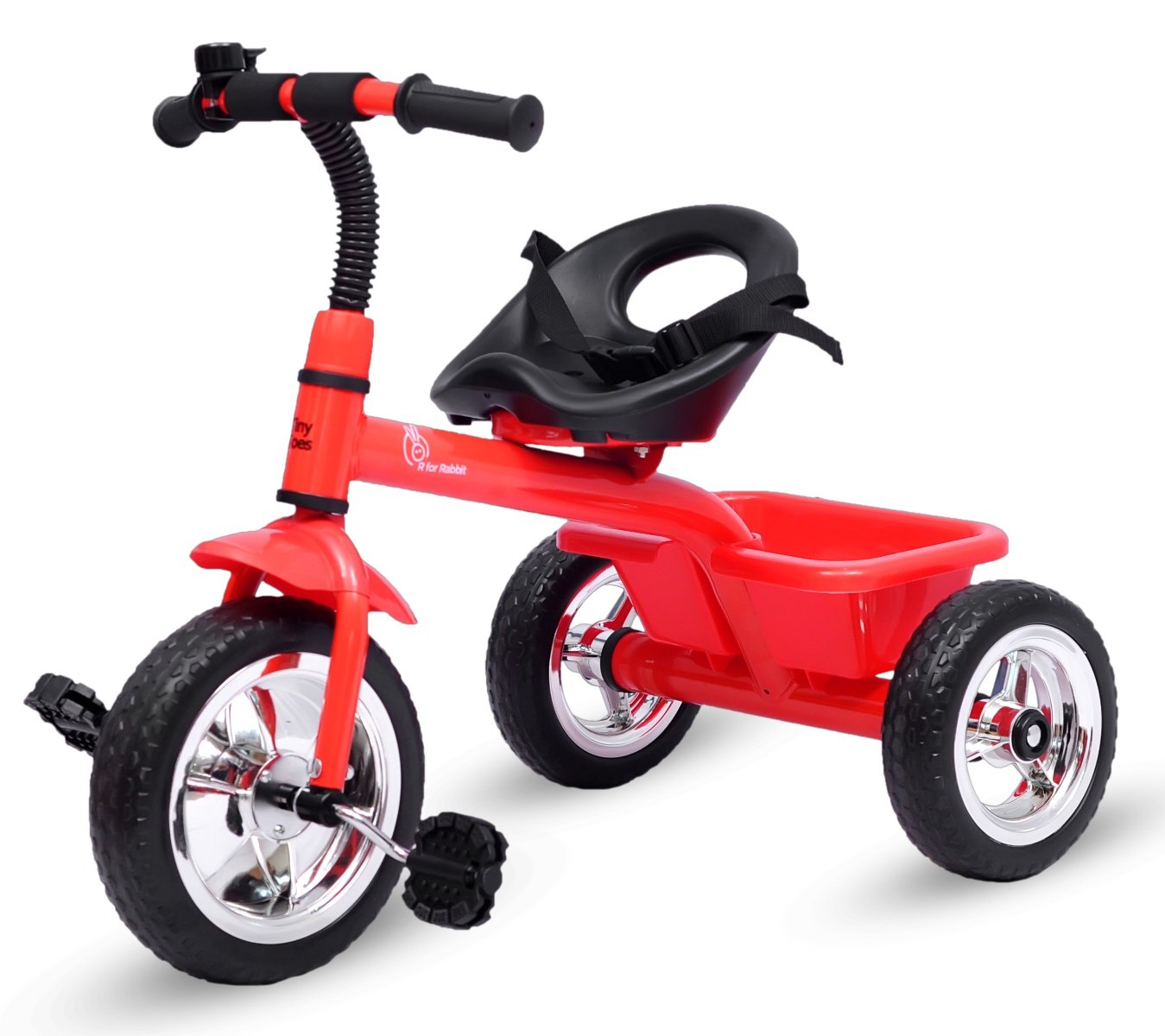 R for Rabbit Tiny Toes Tricycle for Kids of 1.5 to 5 Years with Storage Basket, Bell and Seat Belt -Red
