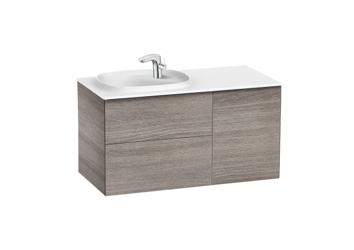 Roca RA851389402 Beyond Unik Base Unit with two Drawers,One Door and SURFEX® Basin on the left ,Oak