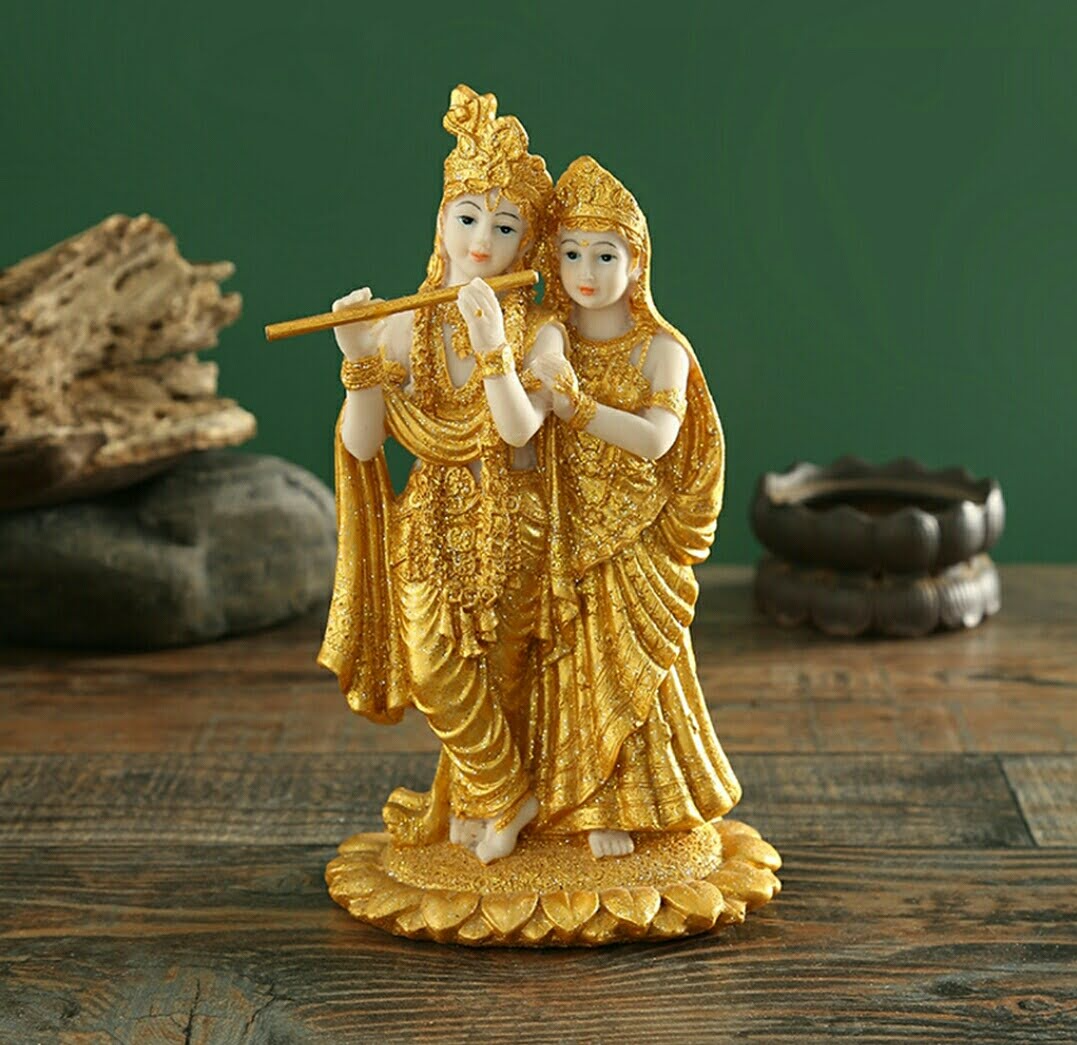 Laughing Buddha - Radha Krishna Statue Golden