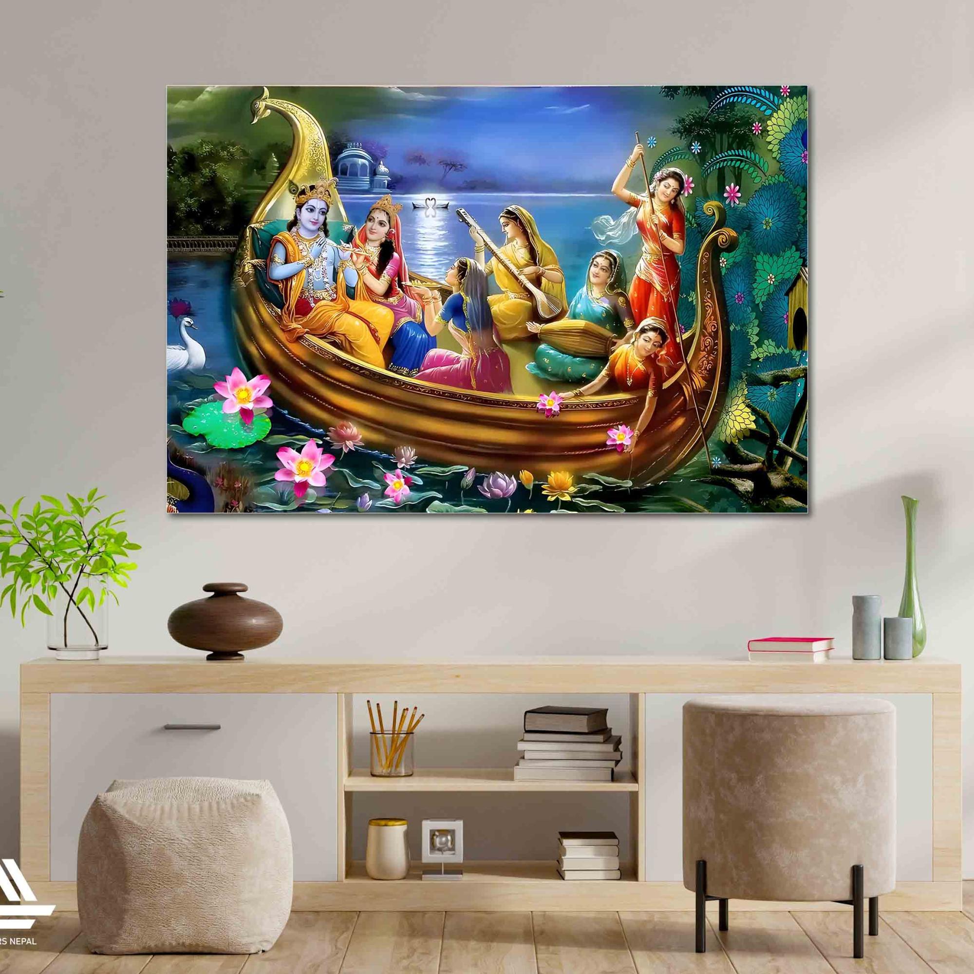 Radha Krishna Single Panel Canvas | Wall | Home Decor | Canvas | Wall Art With Frame Inside By Etraders Nepal