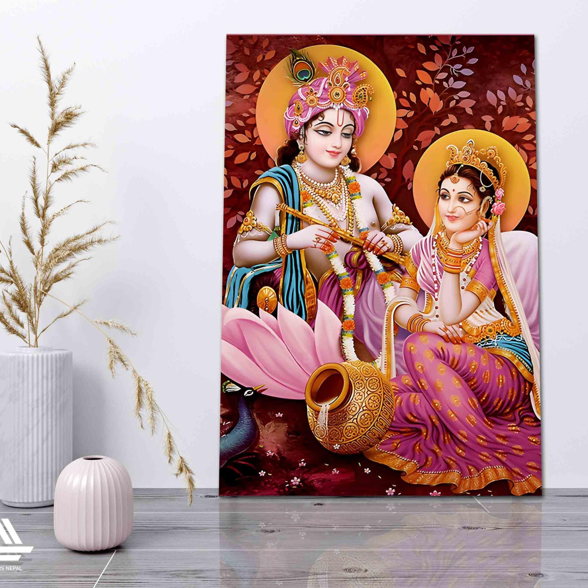 Radha Krishna Single Panel Canvas | Wall | Home Decor | Canvas | Wall Art With Frame Inside By Etraders Nepal
