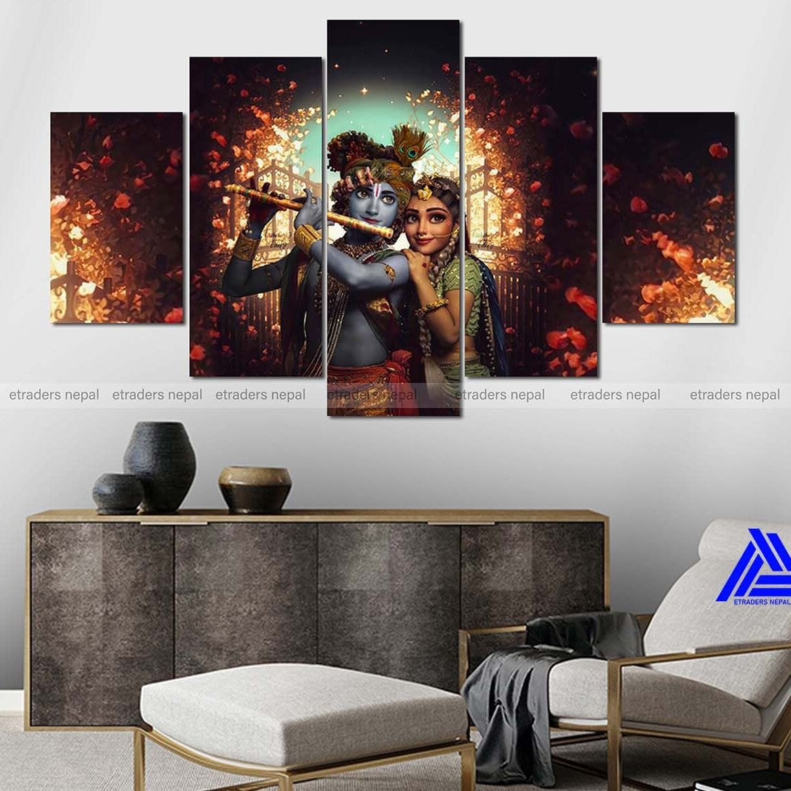 Small Size 5 Pieces Radha Krishna Canvas 