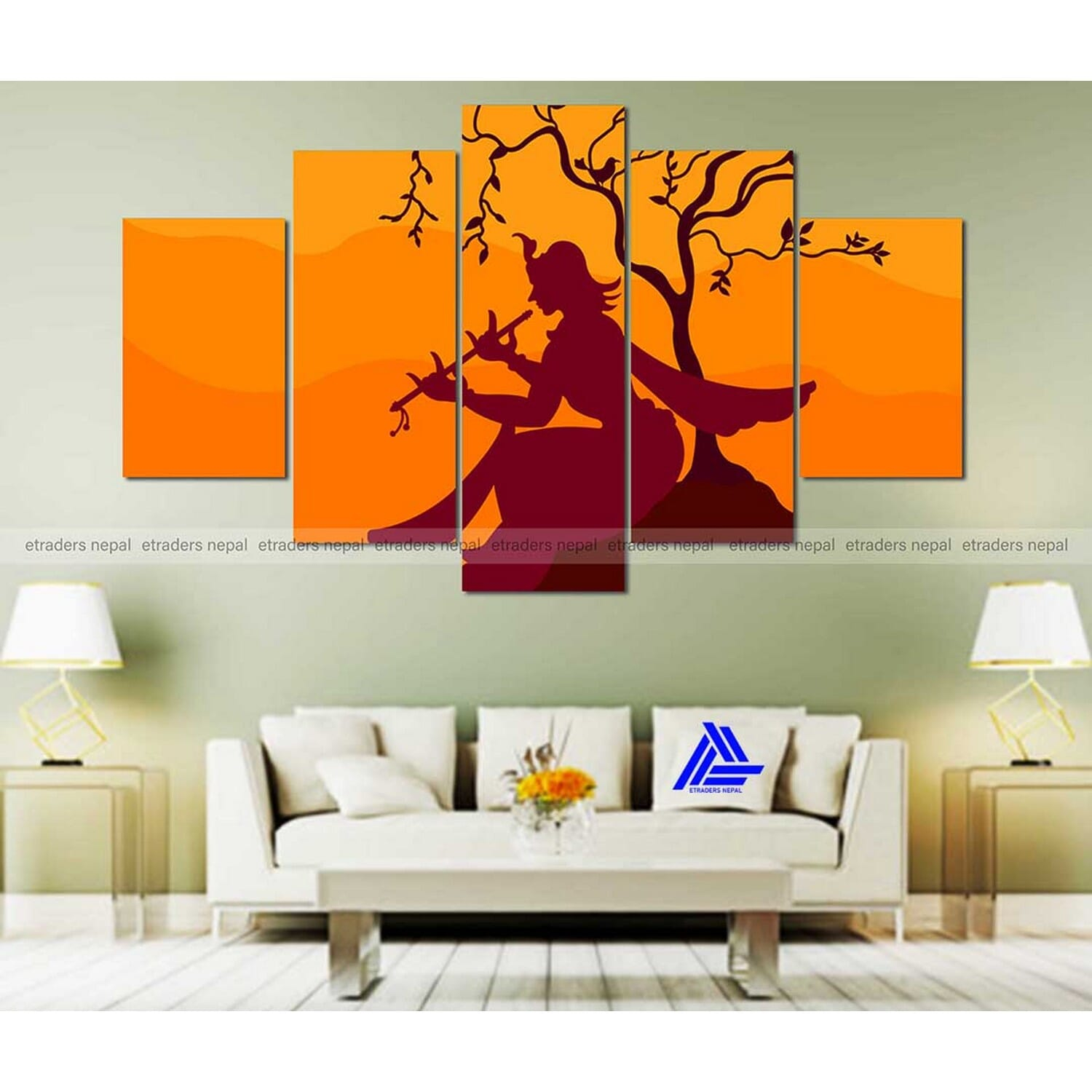 5 Panel Radha Krishna Canvas | Wall | Home Decor | Canvas | Wall Art With Frame Inside