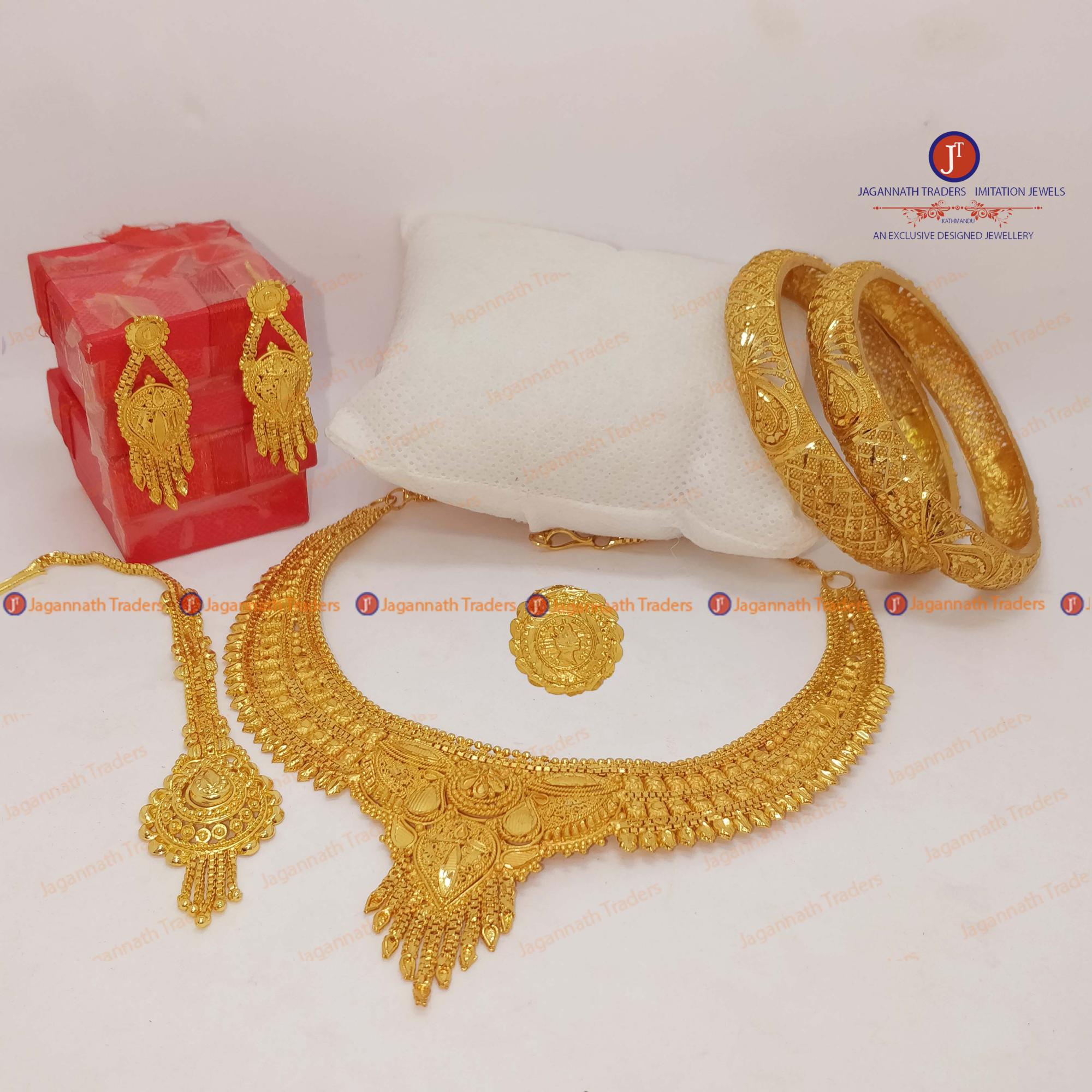 Gold Plated Rani Haar With Ear Ring ,Finger Ring ,Tikka And One Pair Bangles For Women