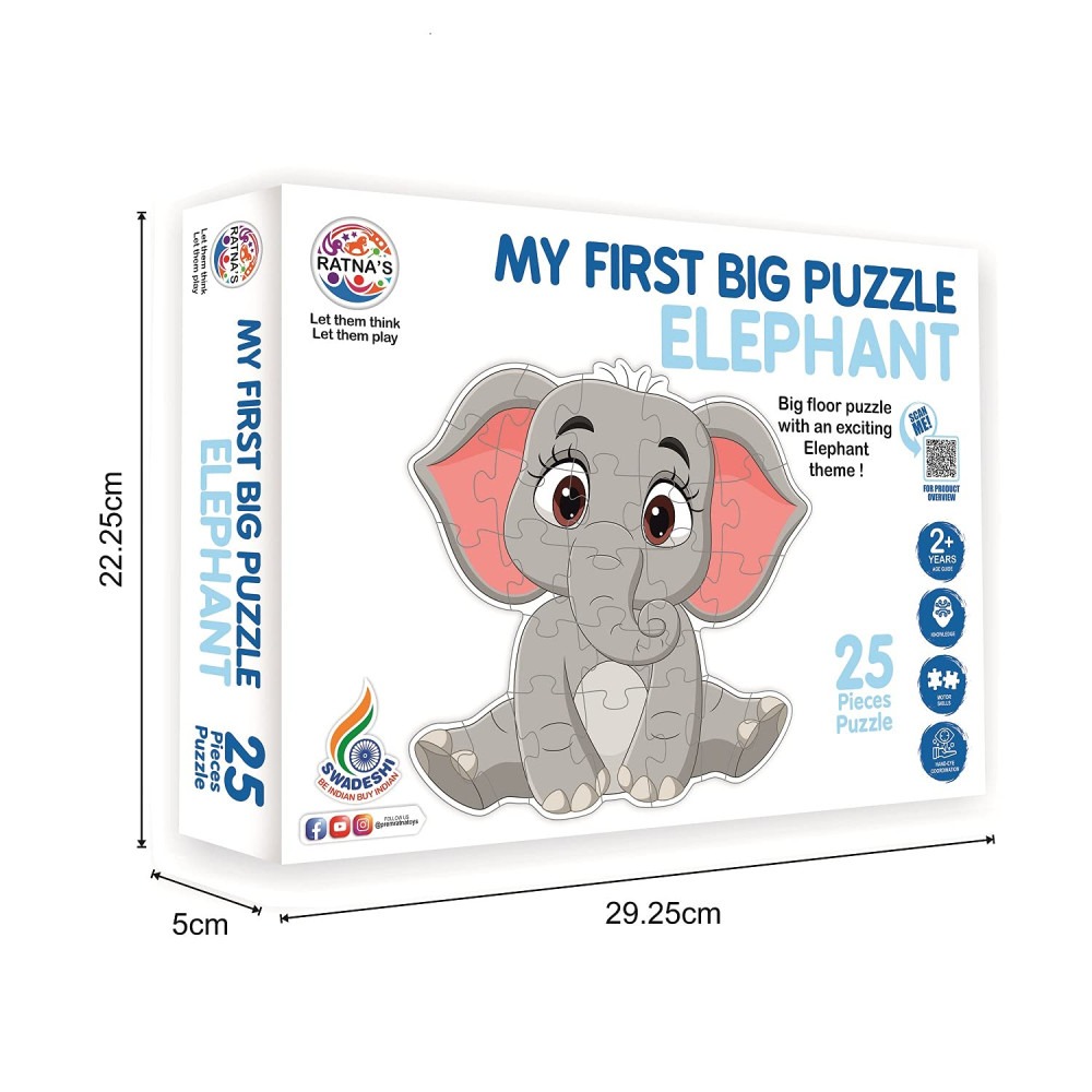 Ratna's 1590 My First Big Puzzle Elephant Perfect Jumbo Jigsaw Floor Puzzle For Little Hands