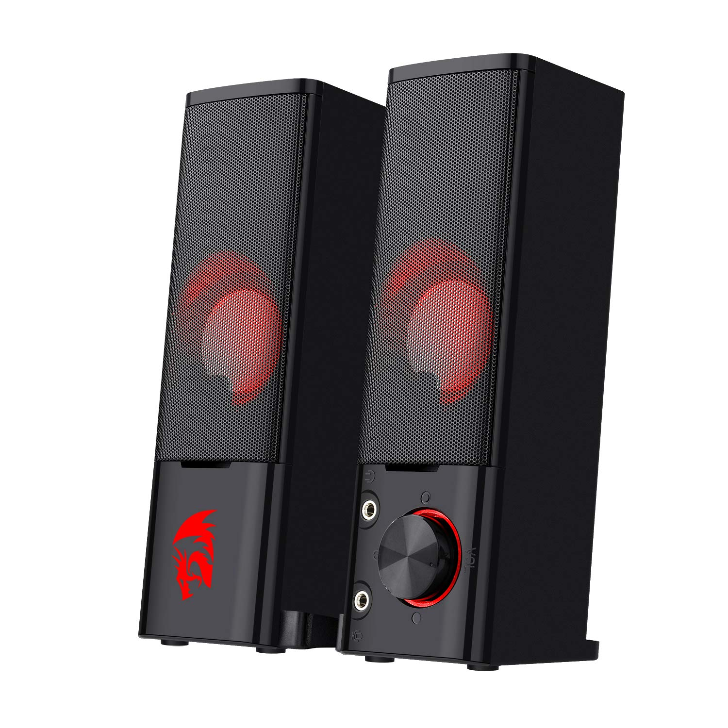 Redragon GS550 Orpheus PC Gaming Speakers, 2.0 Channel Stereo Desktop Computer Sound Bar with Compact Maneuverable Size, Quality Bass and Decent Red Backlit, USB Powered w/ 3.5mm Cables, Doom Eternal