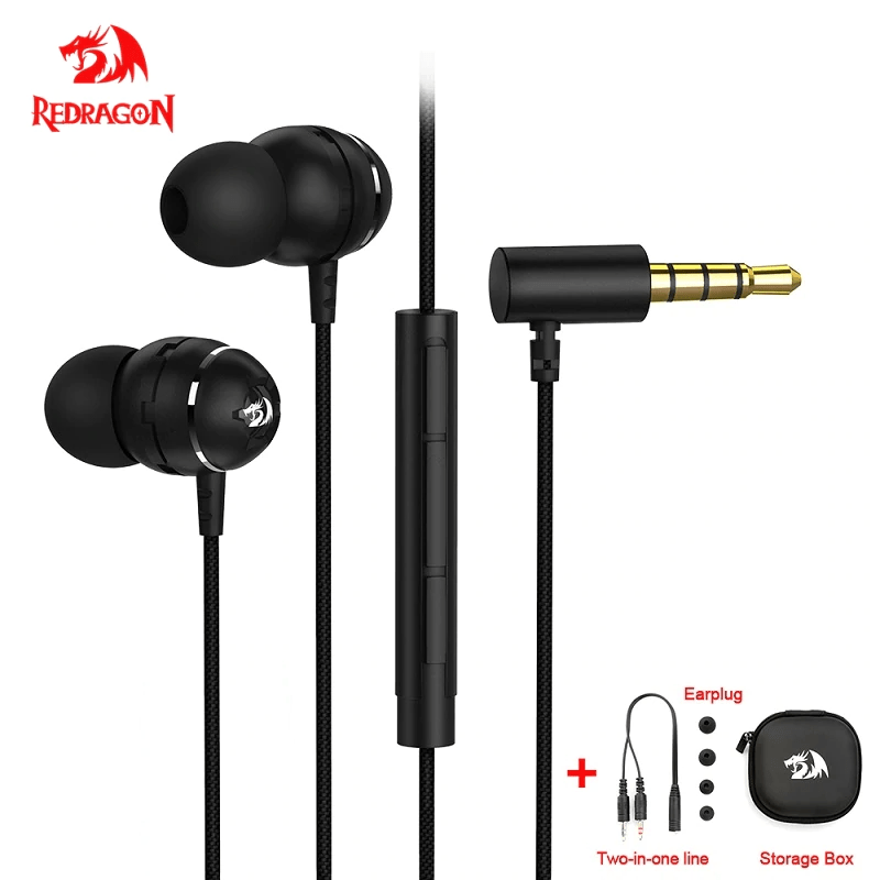 Redragon BOMBER PRO E100 IN-EAR 3.5mm GAMING HEADSET Earphone Earbud Heavy Bass Mircophone Compatible with PS4 pc computer