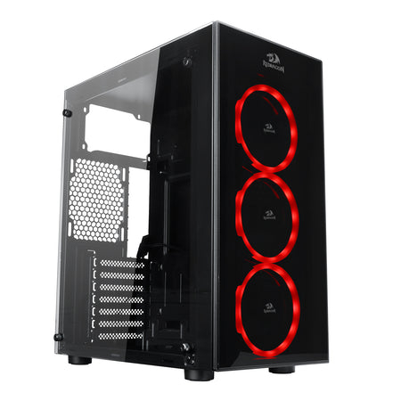 Redargon GC-605 THUNDERCRACKER GAMING PC CASE, 3 X RGB LED Tempered Glass Side/Front, ATX Gaming Chassis, Black
