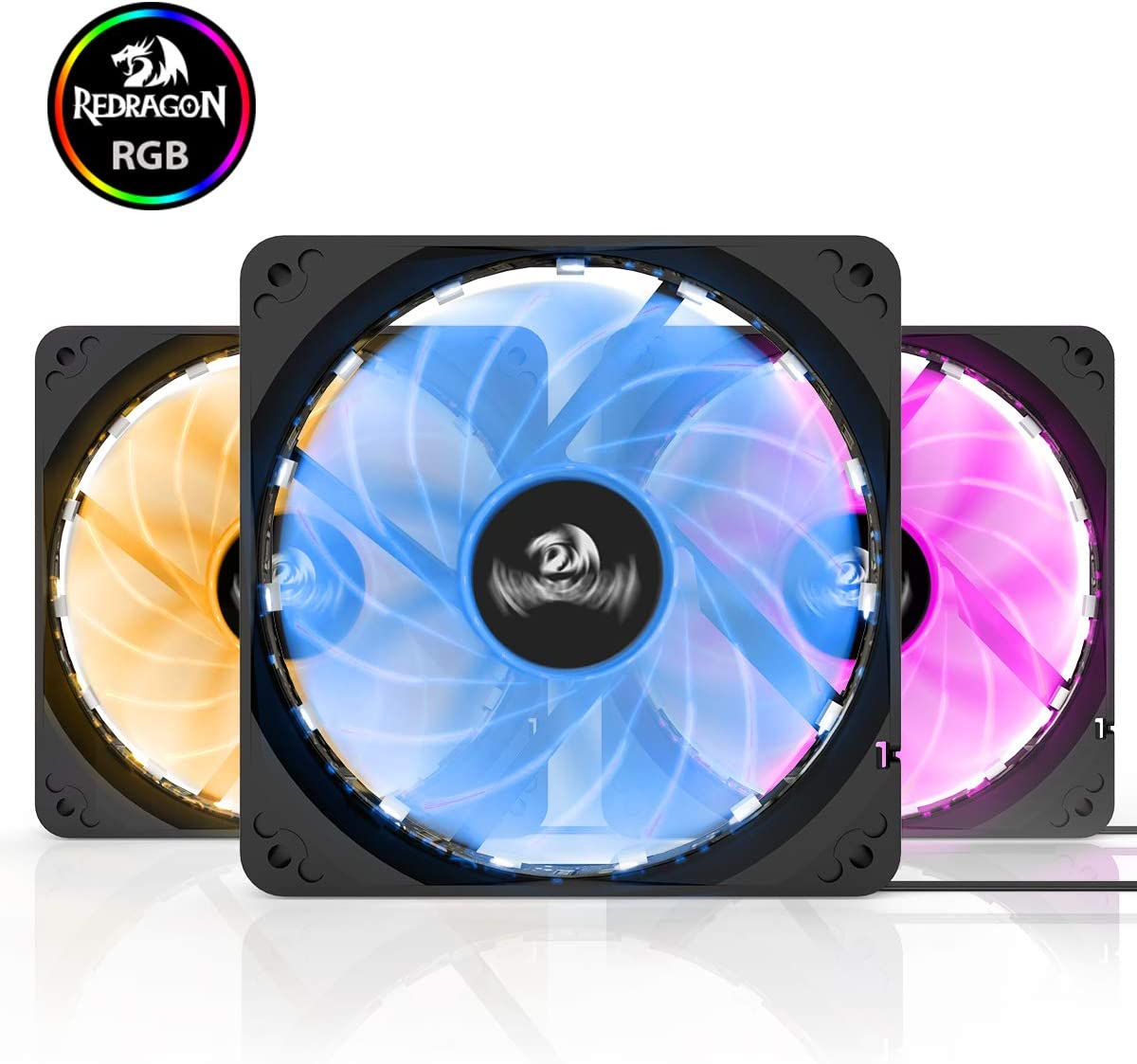 Redragon GC-F006 Computer Case 120mm PC Cooling Fan, RGB LED Quiet High Airflow Adjustable Color LED Fan, CPU Cooler and Radiators (3 Packs)
