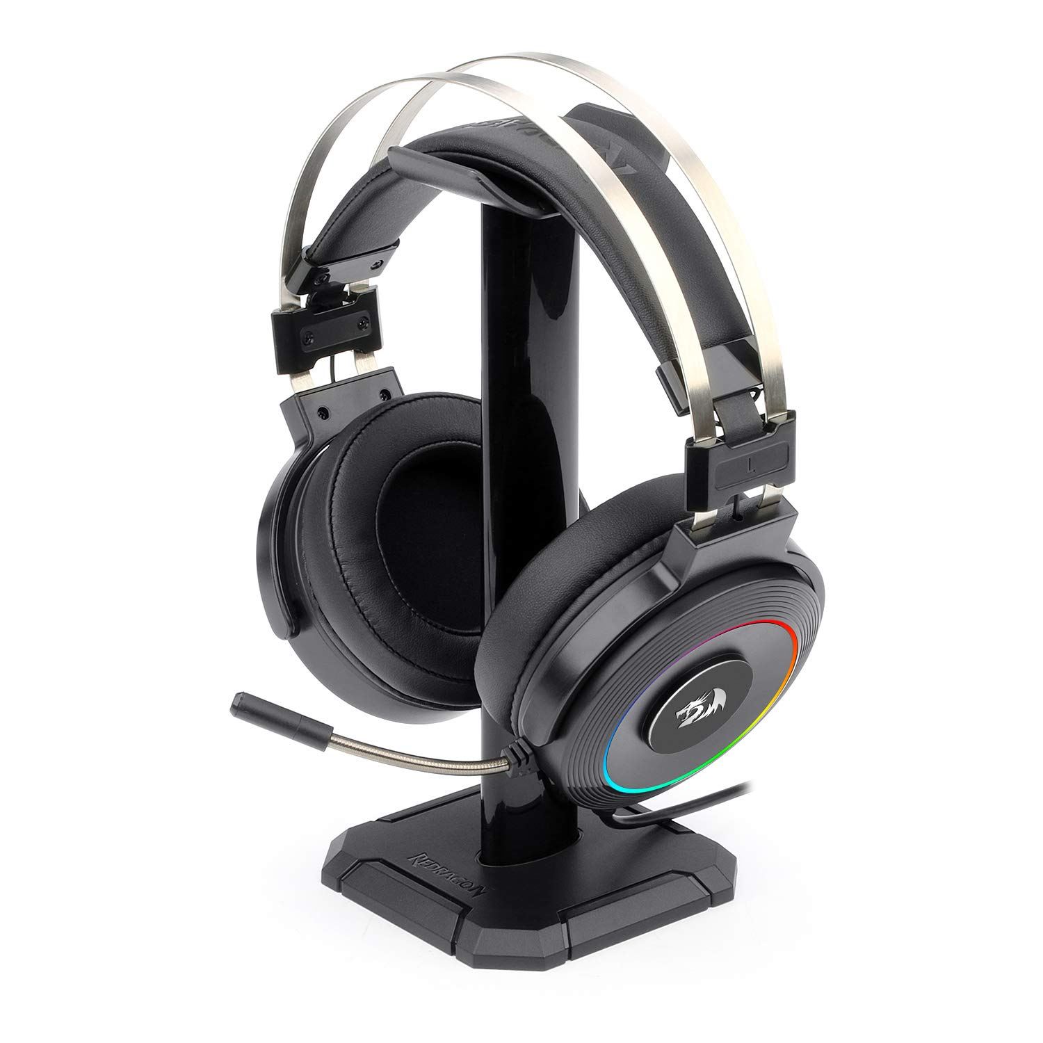 Redragon H320 Lamia Gaming Headset with 7.1 Surround Sound, Volume Control, Noise Cancelling, RGB Light, Stand, Over Ear Wired Headphone, with Mic for PC, PS4, Black