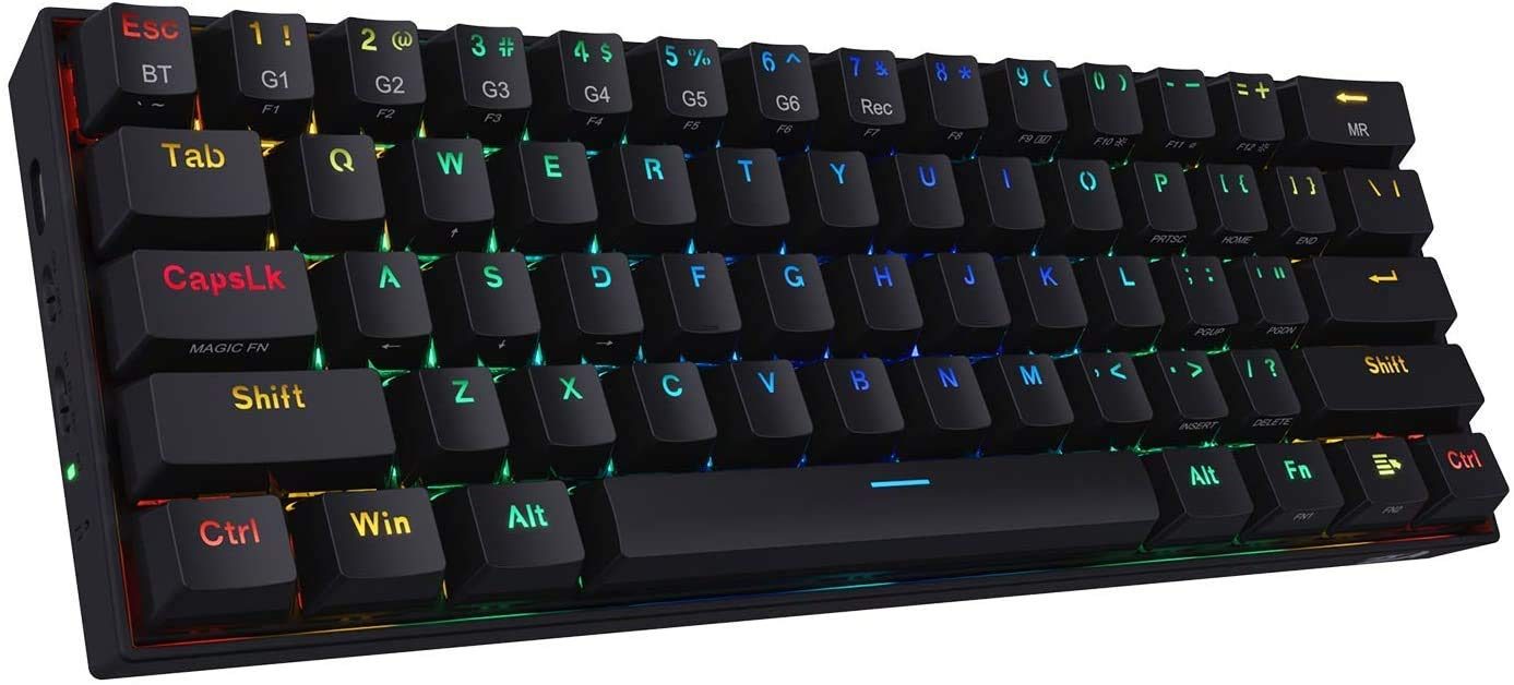 Redragon K530 Draconic 60% Compact RGB Wireless Mechanical Keyboard, 61 Keys TKL Designed 5.0 Bluetooth Gaming Keyboard with Brown Switches and 16.8 Million RGB Lighting for PC, Laptop, Cell Phone (Black)
