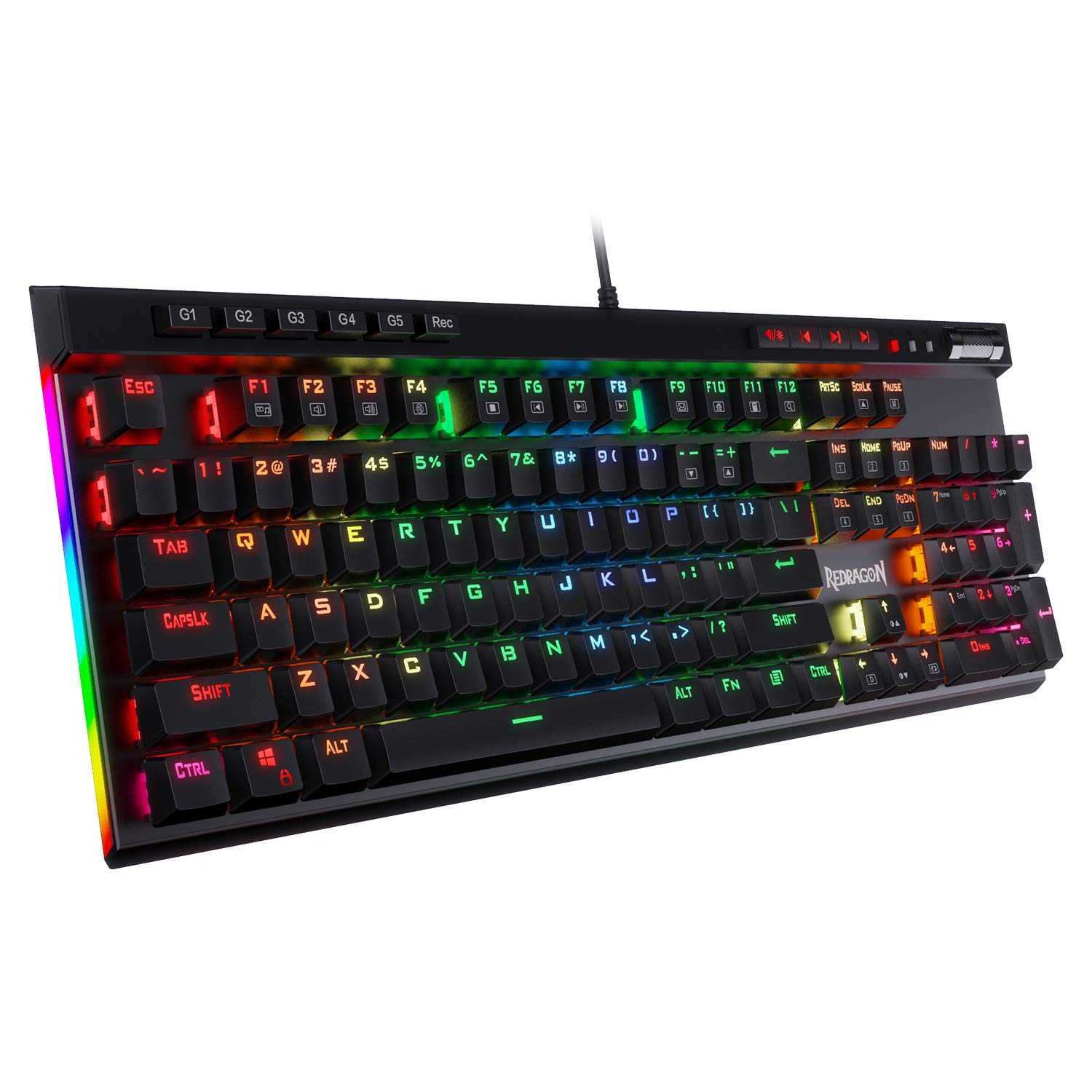 Redragon K580 VATA RGB LED Backlit Mechanical Gaming Keyboard with Macro Keys & Dedicated Media Controls, Onboard Macro Recording
