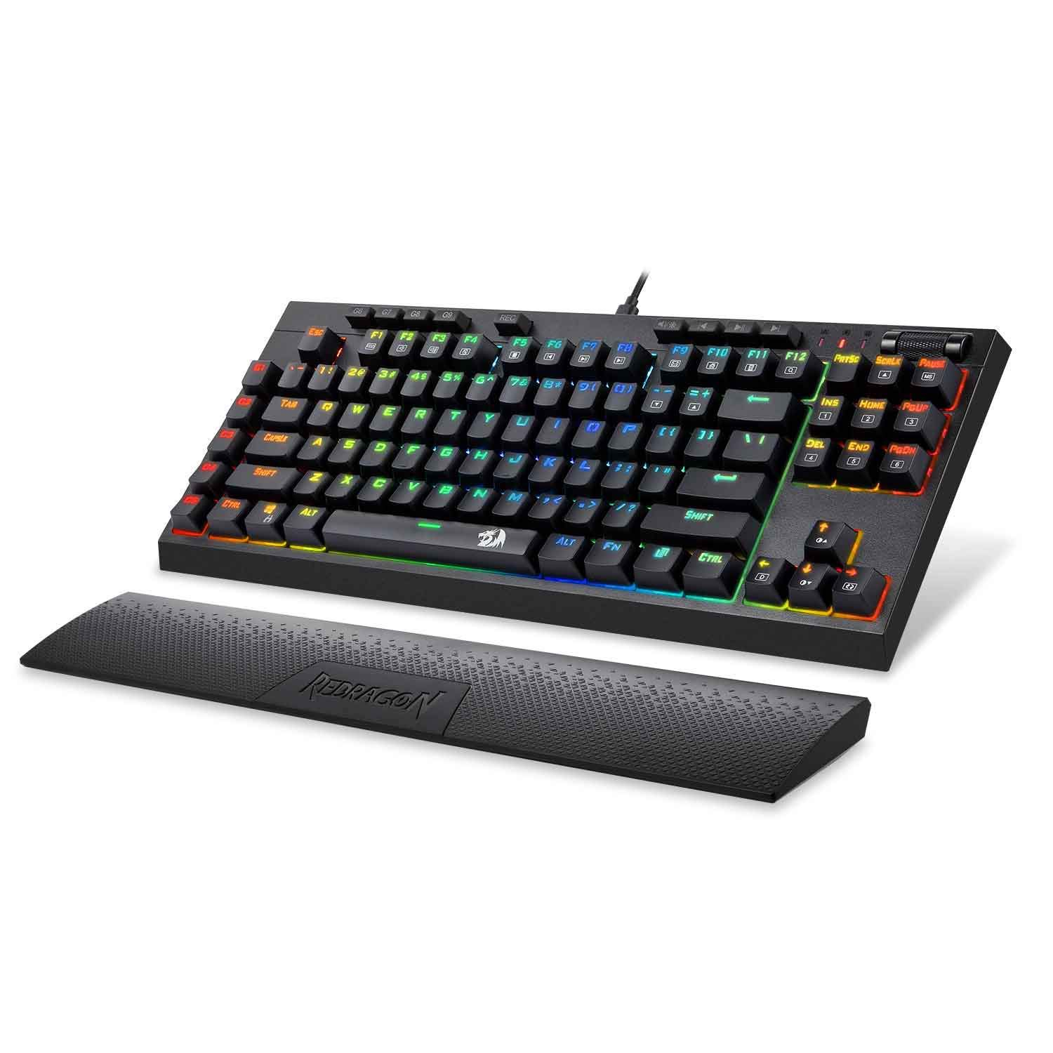 Redragon K588 RGB Backlit Mechanical Gaming Keyboard with Programmable Keys Macro Recording Blue Switches Compact Tenkeyless Design with Detachable Palm Rest & USB-C USB for Windows PC