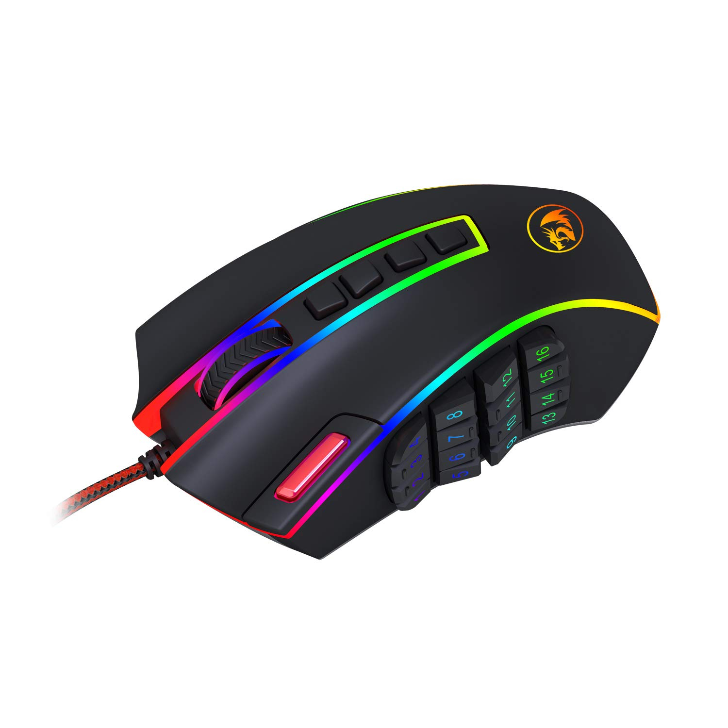 Redragon M990 Legend 16400 DPI High-Precision Programmable Laser Gaming Mouse for PC, MMO FPS, 16 Side Buttons, 5 Programmable User Profiles, 5 LED Lighting Modes (Black)