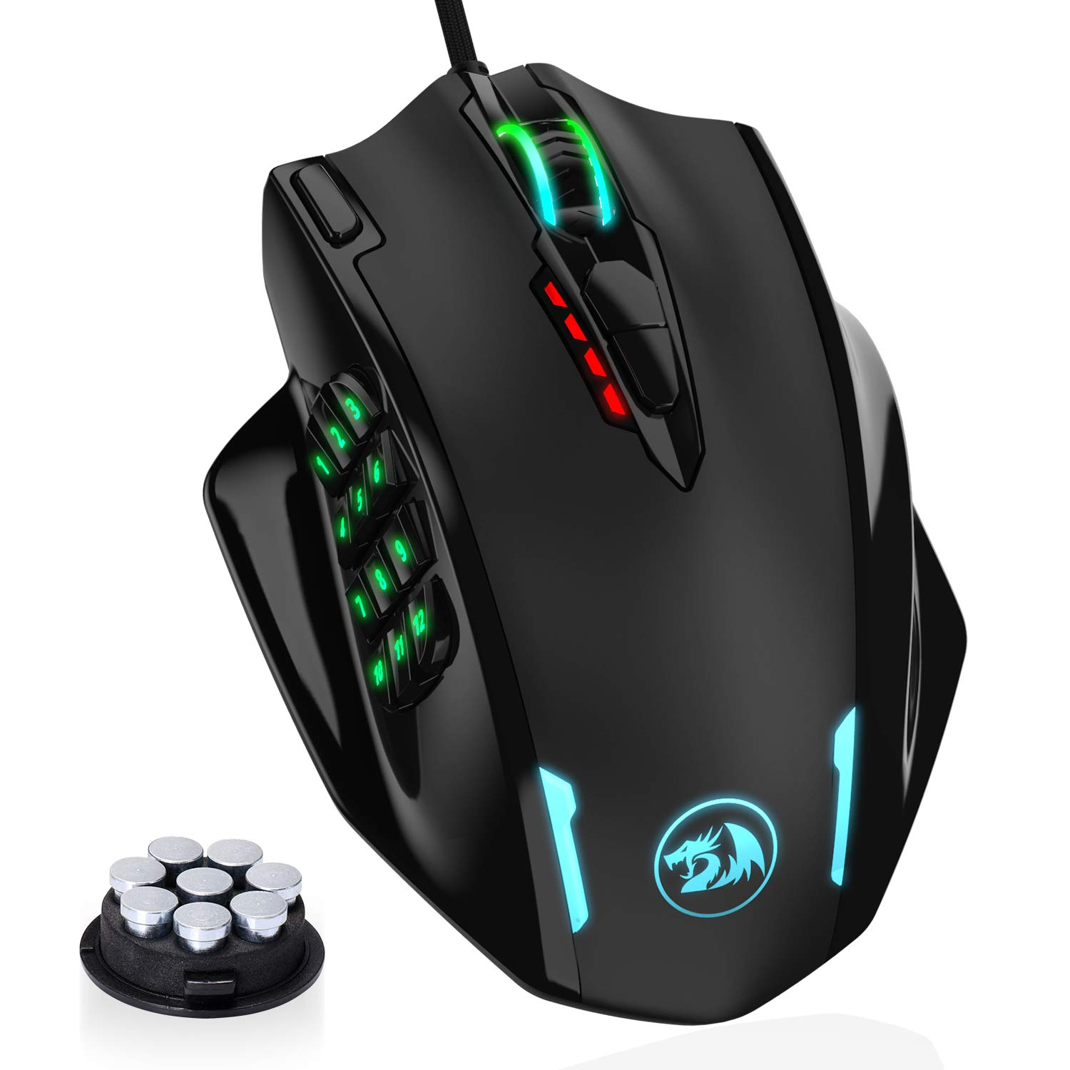 Redragon Store Impact RGB LED MMO USB Mouse with Side Buttons Laser Wired Gaming Mouse with 12400 DPI, High Precision, 18 Programmable Mouse Buttons (Black)