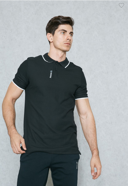 Reebok El Tipped Pique Polo Black Shirt Men AJ3084