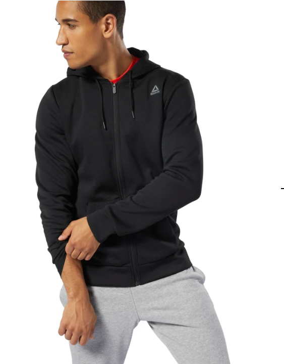 Reebok Wor Melange Doubleknit Full-Zip Black Hoodie Men DP6166