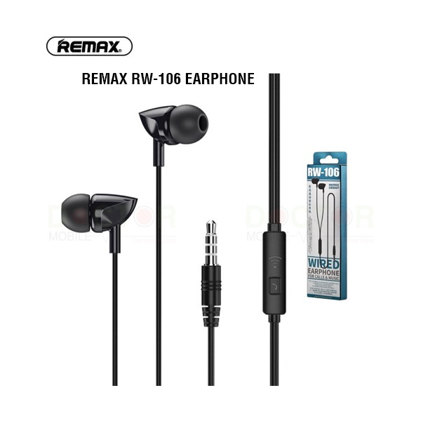 Remax RW-106 Earphone Black Best Audio Quality Super Bass Comfort In-Ear Fit