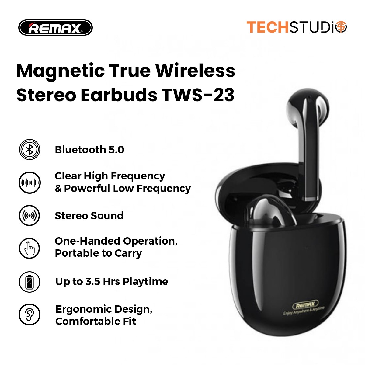 Remax Magnetic True Wireless Stereo Earbuds TWS-23