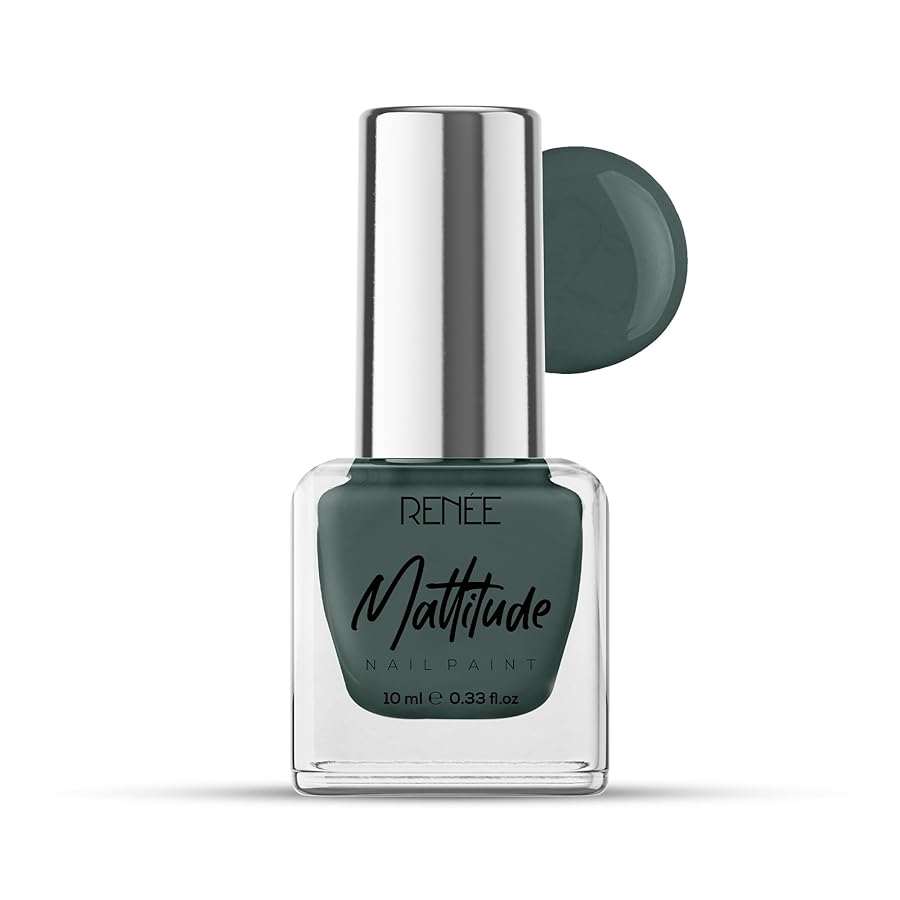 Renee Mattitude Nail Paint Algae Green 10ml - Quick Drying, Matte Finish, Long Lasting Nail Polish