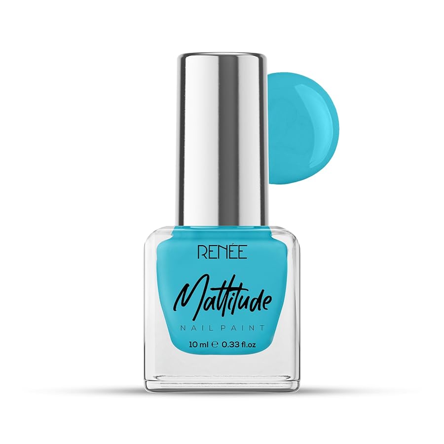 Renee Mattitude Nail Paint Azure Blue 10ml - Quick Drying, Matte Finish, Long Lasting Nail Polish