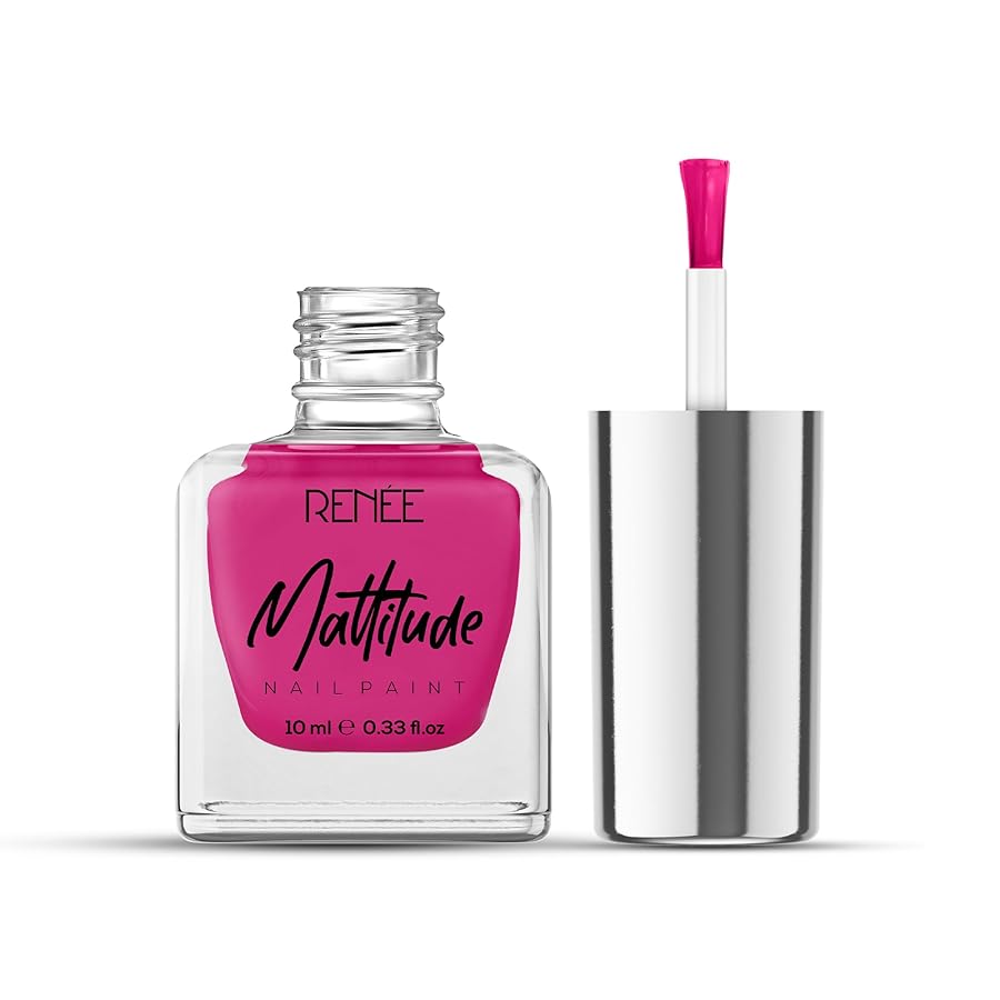 Renee Mattitude Nail Paint Fuchsia Pink 10ml - Quick Drying, Matte Finish, Long Lasting Nail Polish