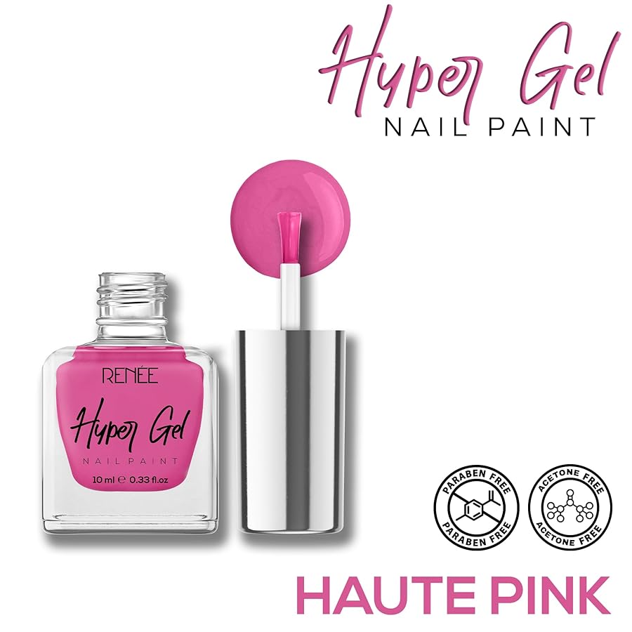 Renee Hyper Gel Nail Paint Haute Pink 10ml - Quick Dry Glossy Finish Long Lasting