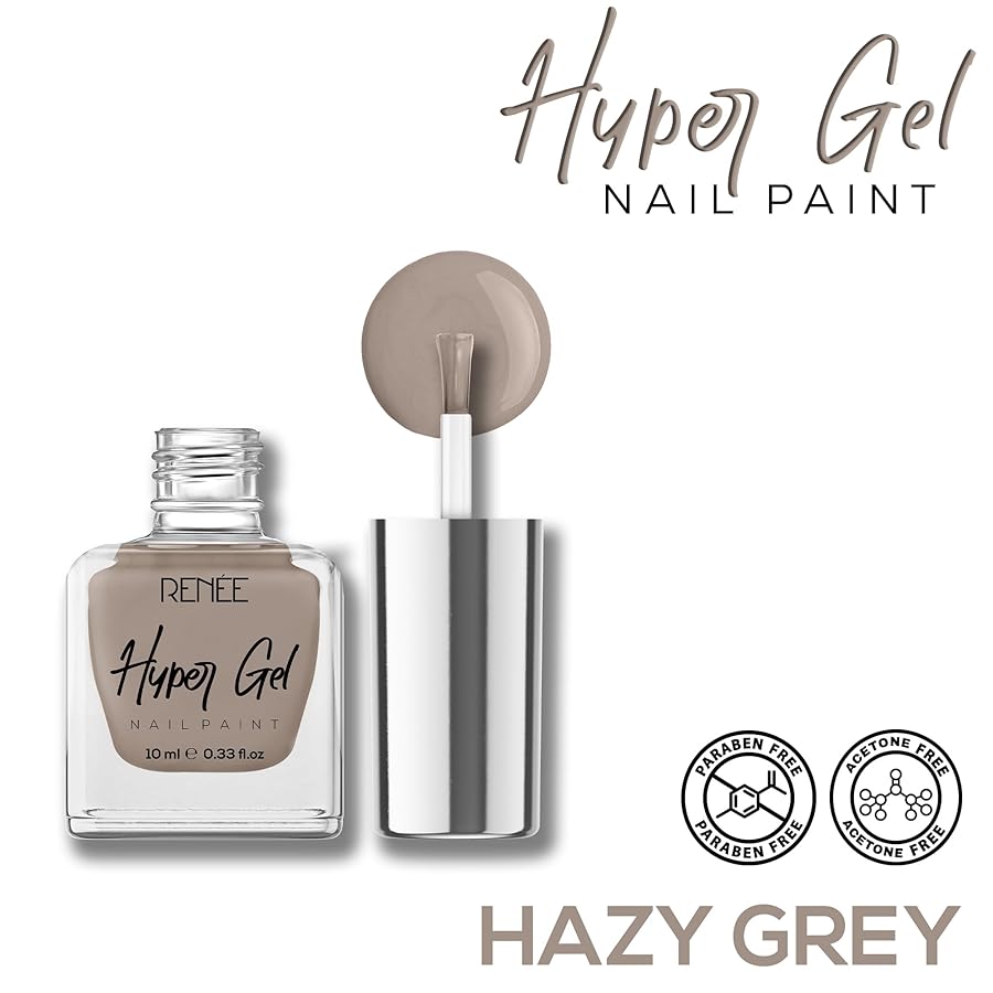 Renee Hyper Gel Nail Paint Hazy Grey 10ml - Quick Dry Glossy Finish Long Lasting