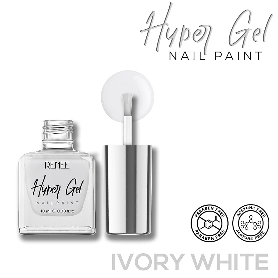 Renee Hyper Gel Nail Paint Ivory White 10ml - Quick Dry Glossy Finish Long Lasting