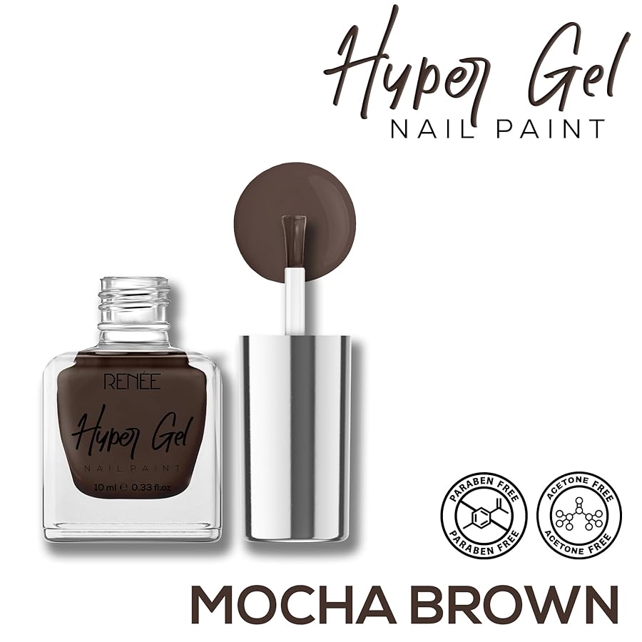 Renee Hyper Gel Nail Paint Mocha Brown 10ml - Quick Dry Glossy Finish Long Lasting