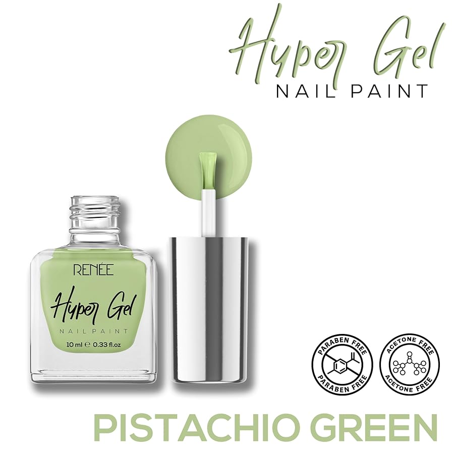 Renee Hyper Gel Nail Paint Pistachio Green 10ml - Quick Drying Glossy Finish Long Lasting