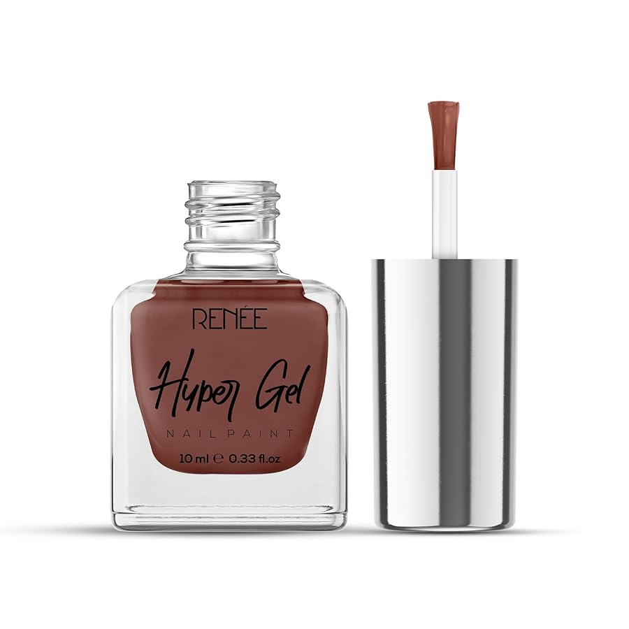 Renee Hyper Gel Nail Paint Toffee Brown 10ml - Quick Dry Glossy Finish Long Lasting