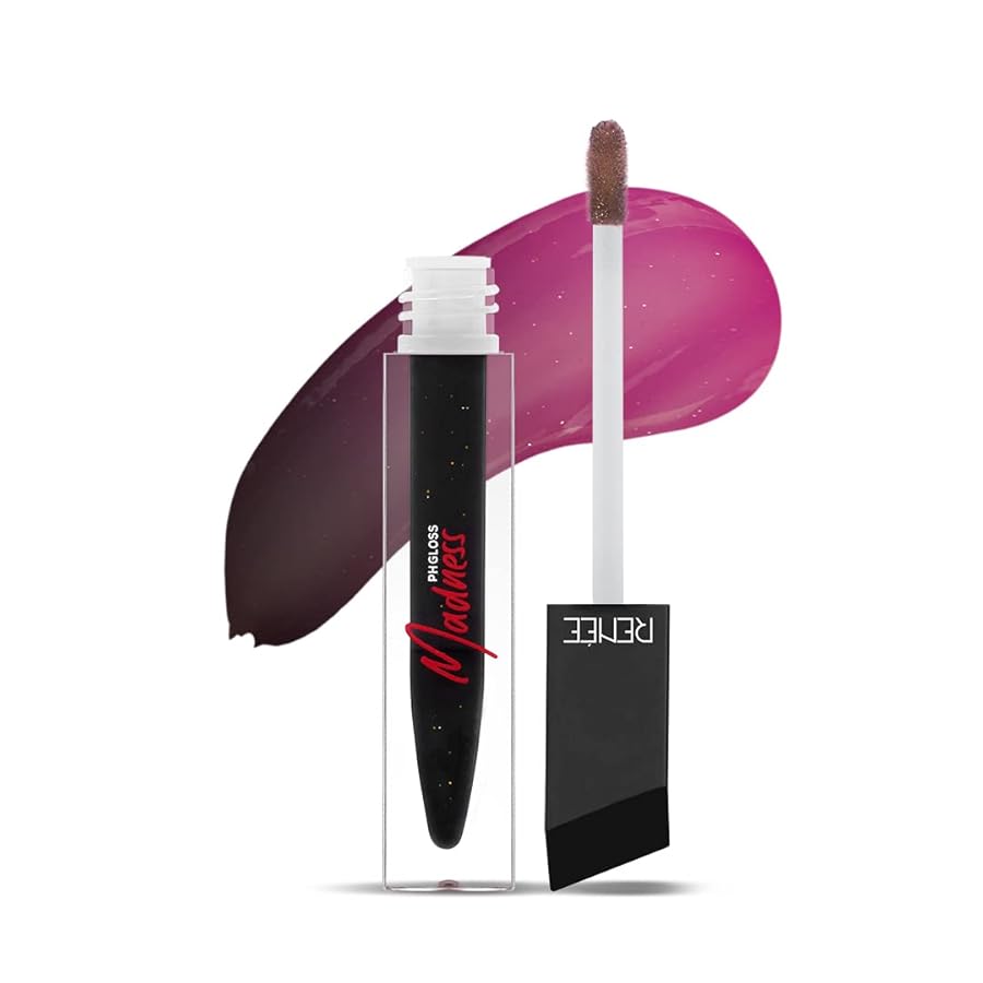 Renee Madness Ph Lip Gloss 4.5ml Black Gloss with Pink Payoff| Enriched with Shea Butter| Soothes, Repairs & Moisturizes Dry Lips| Glossy Non Sticky Formula