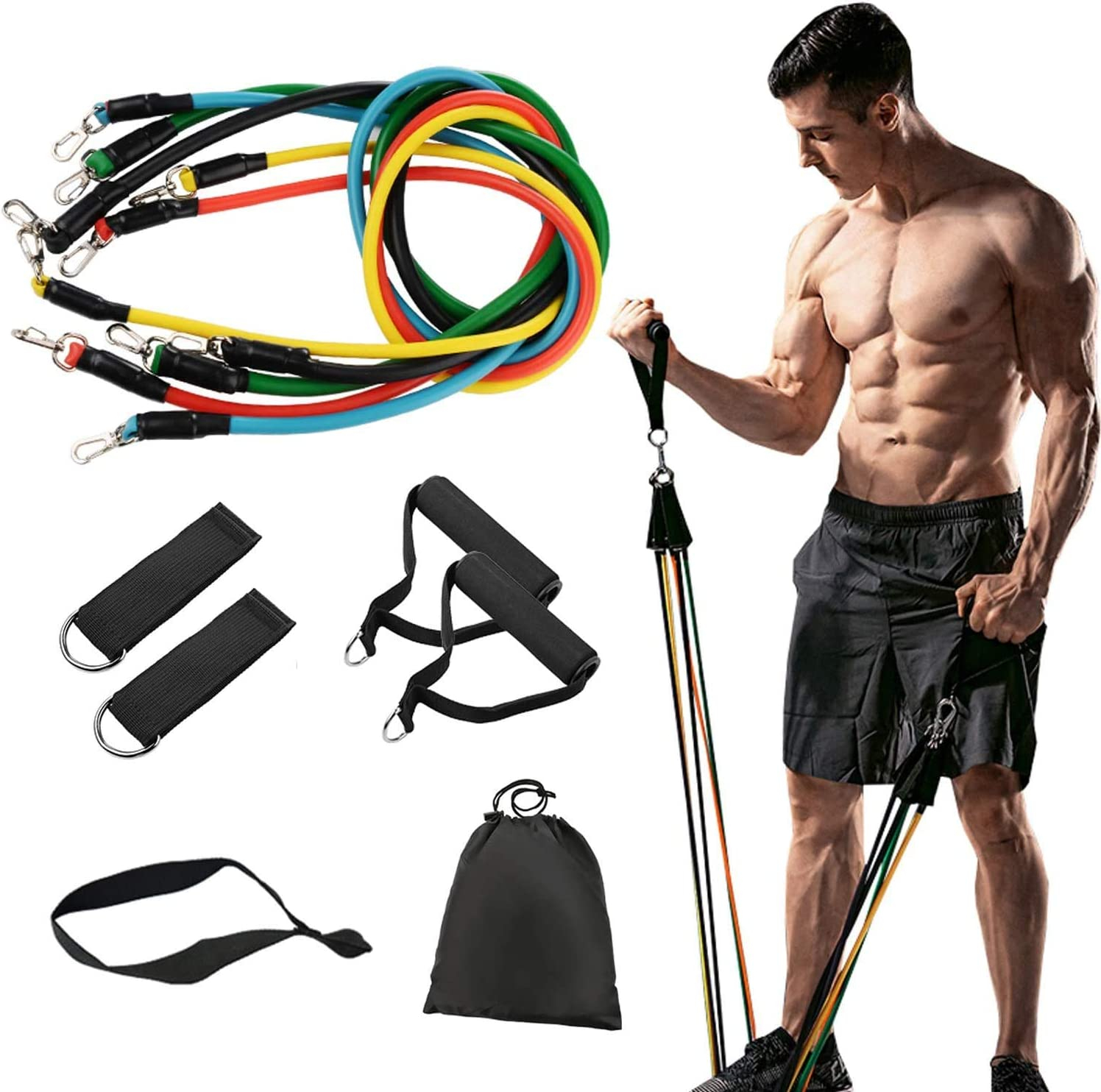 Resistance Band Fitness Tubes Home Gym Workout Training Exercise 11pc Set