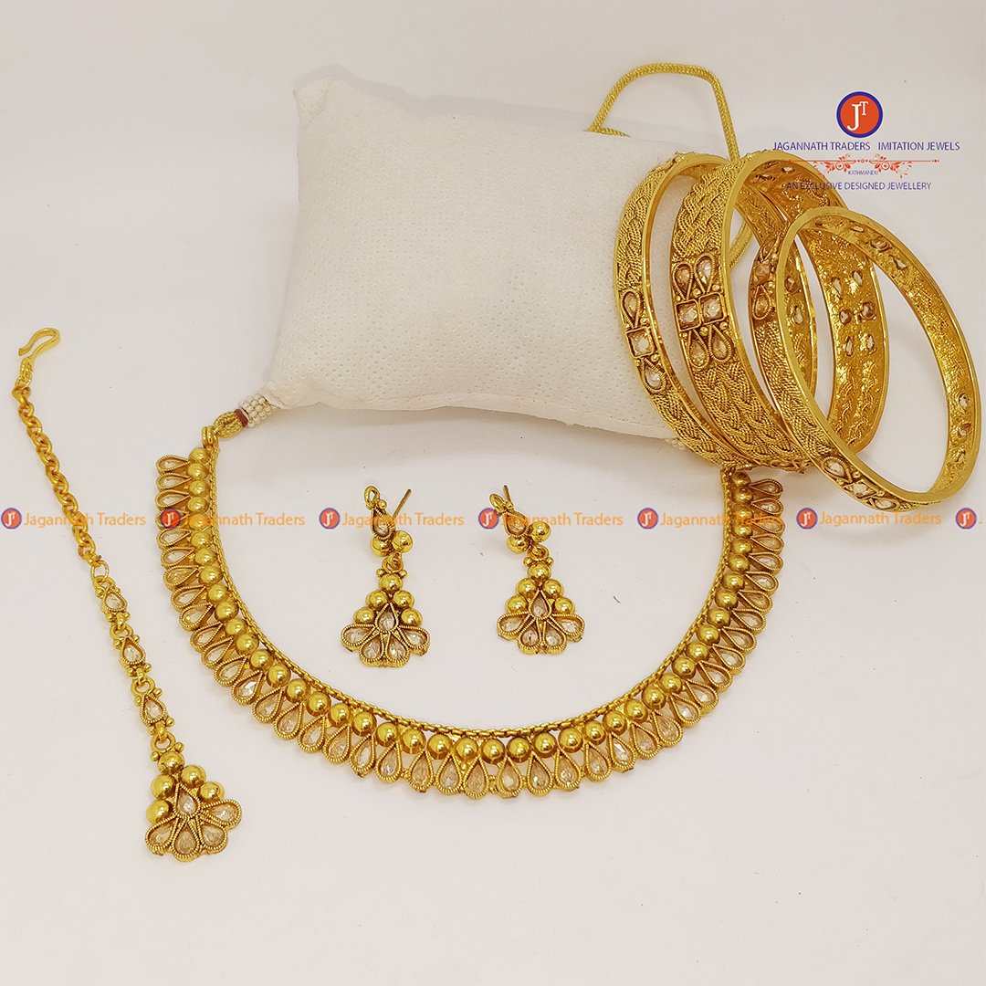 Reverse American Diamond Neck Set With Tika, Bangle ,Earring For Women