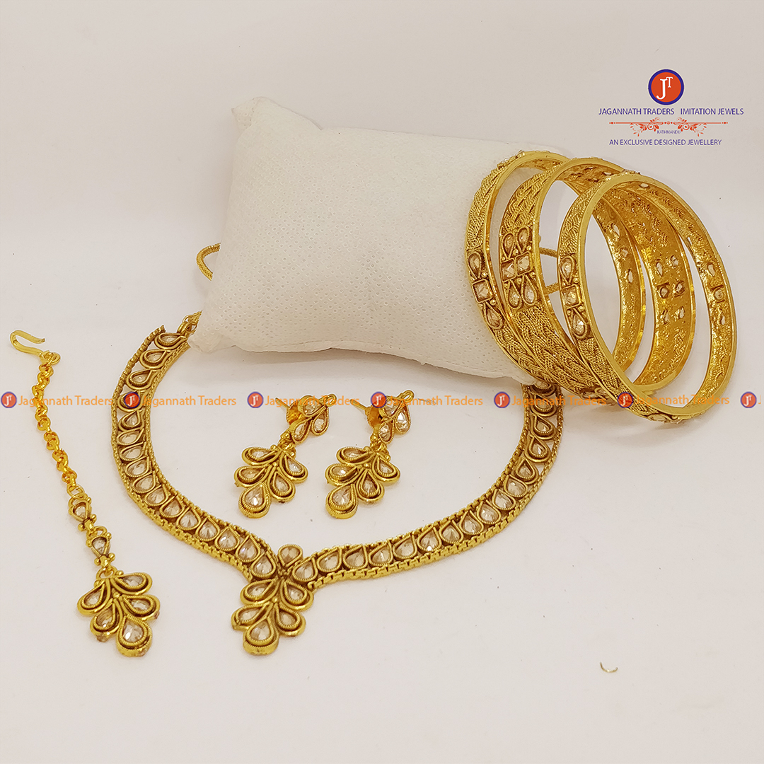 Reverse American Diamond Neck Set With Earring, Bangle  For Women