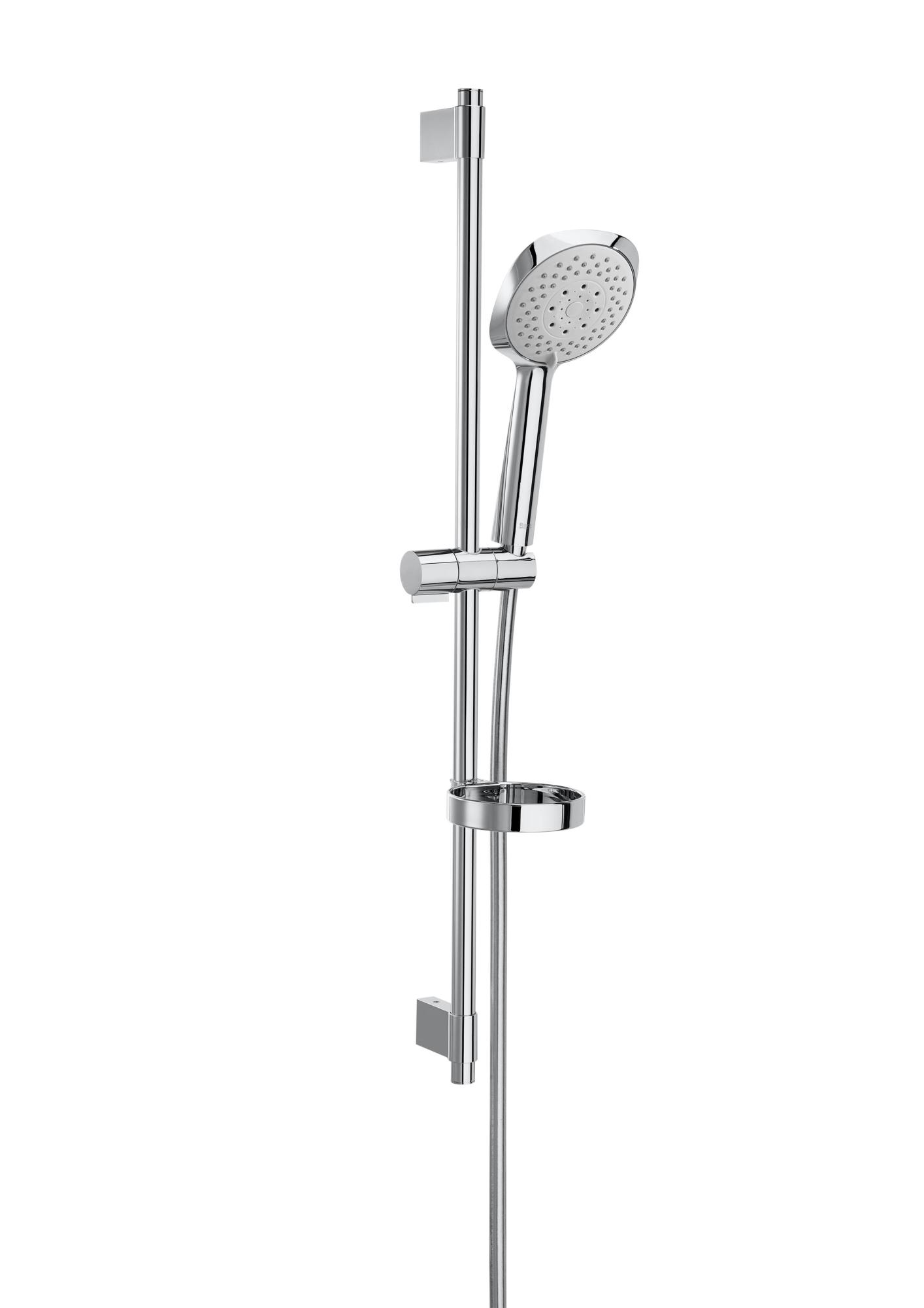 Roca RF5B1408C0N Sensum SQUARE - Shower kit with Sensum Square 4 functions handshower, 800 mm slide bar with adjustable handshower bracket, soap dish and 1.70 m flexible hose. Chromed
