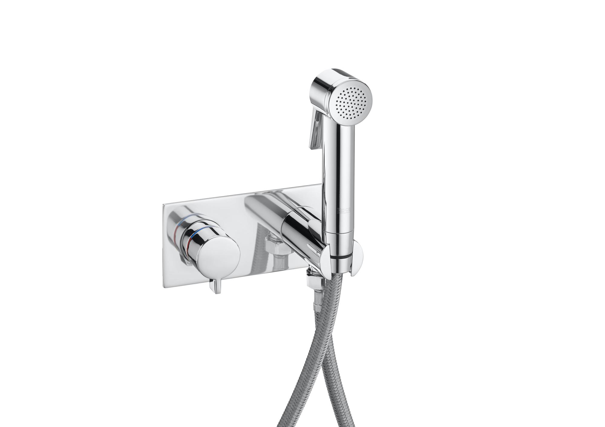 Roca Bidet shower kit progressive mixer (1 outlet) Includes hand-shower, wall bracket-water supply with auto-stop and 1.2 m metallic flexible hose RF5B9361C00