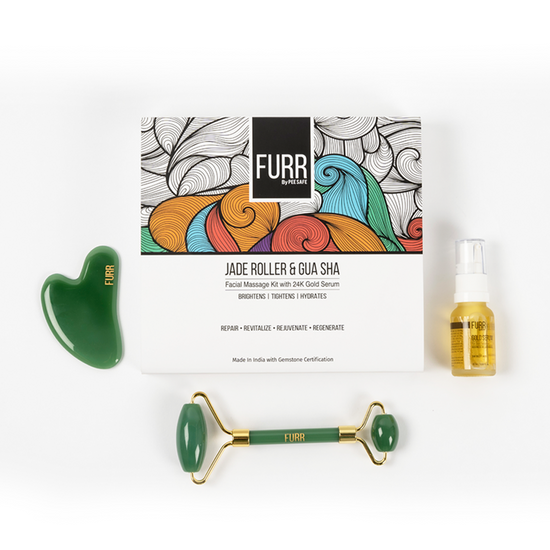 FURR Jade Roller - Furr Jade Roller and Gua Sha Facial Massage Kit with 24K Gold Serum by Pee Safe