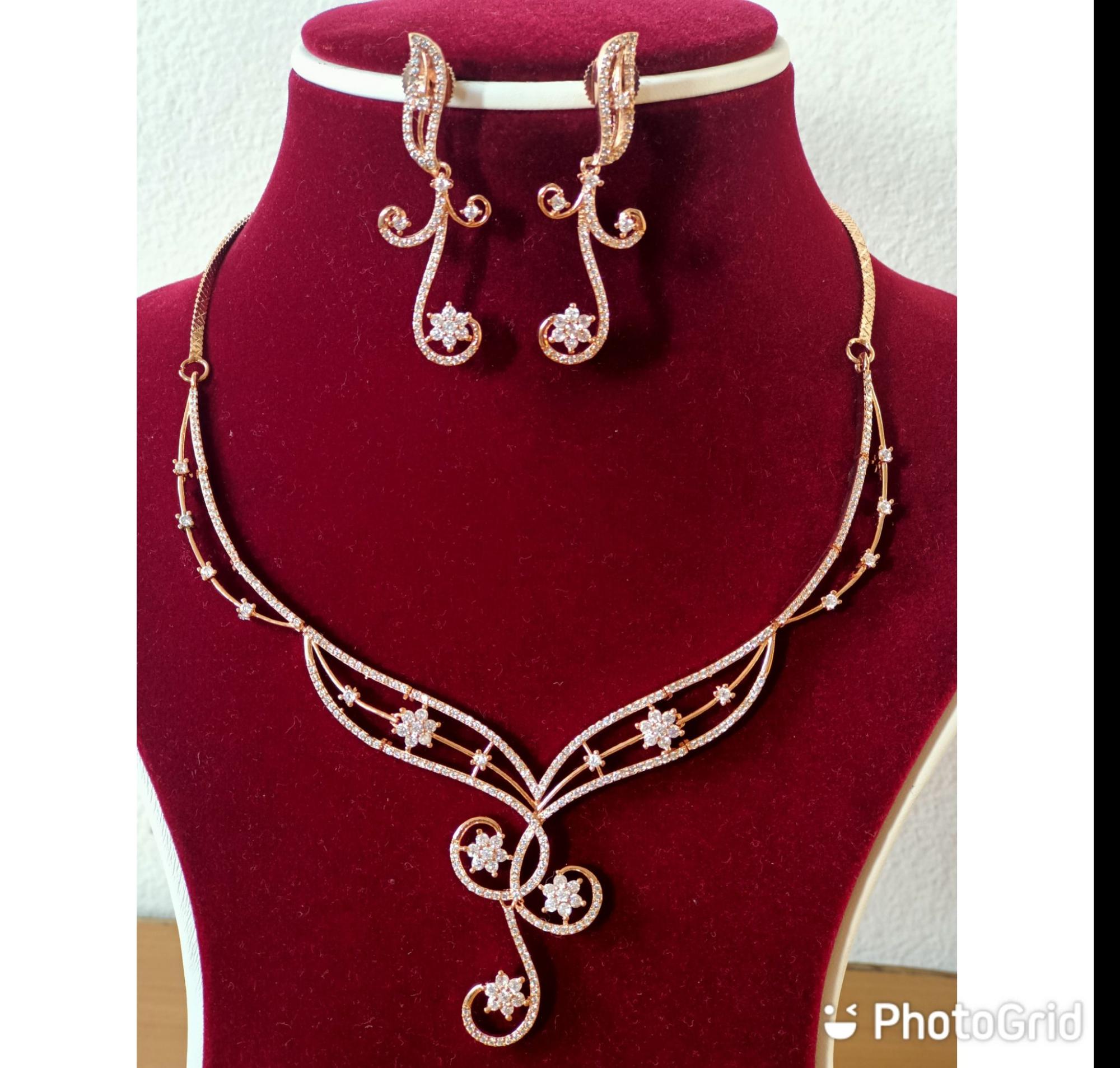 Rosegold Based AD Elegant Necklace Set