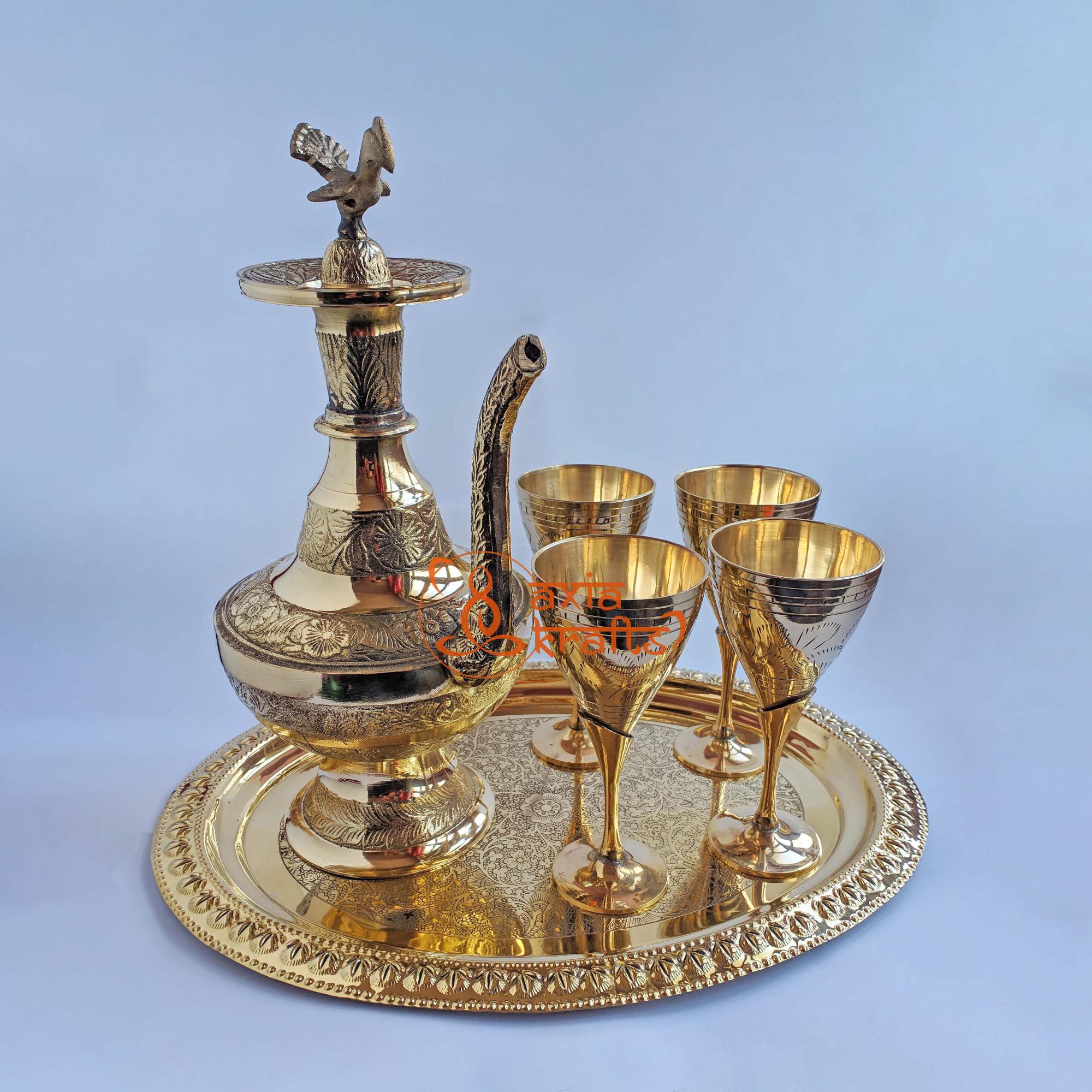 Axia Krafts Royal Anti Set ( With Oval Tray ) | 4 Wine Glasses