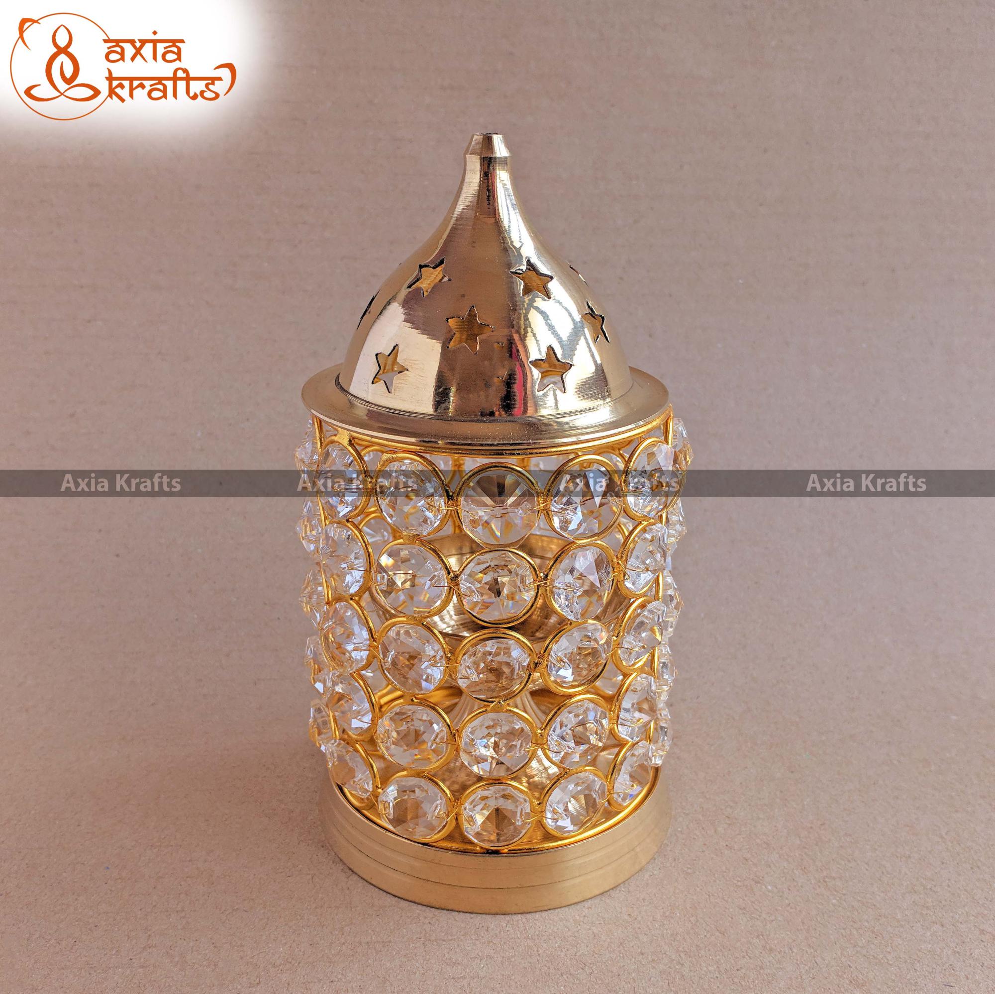 Axia Krafts Royal Antique Brass Diamond Oil Lamp 5.3"