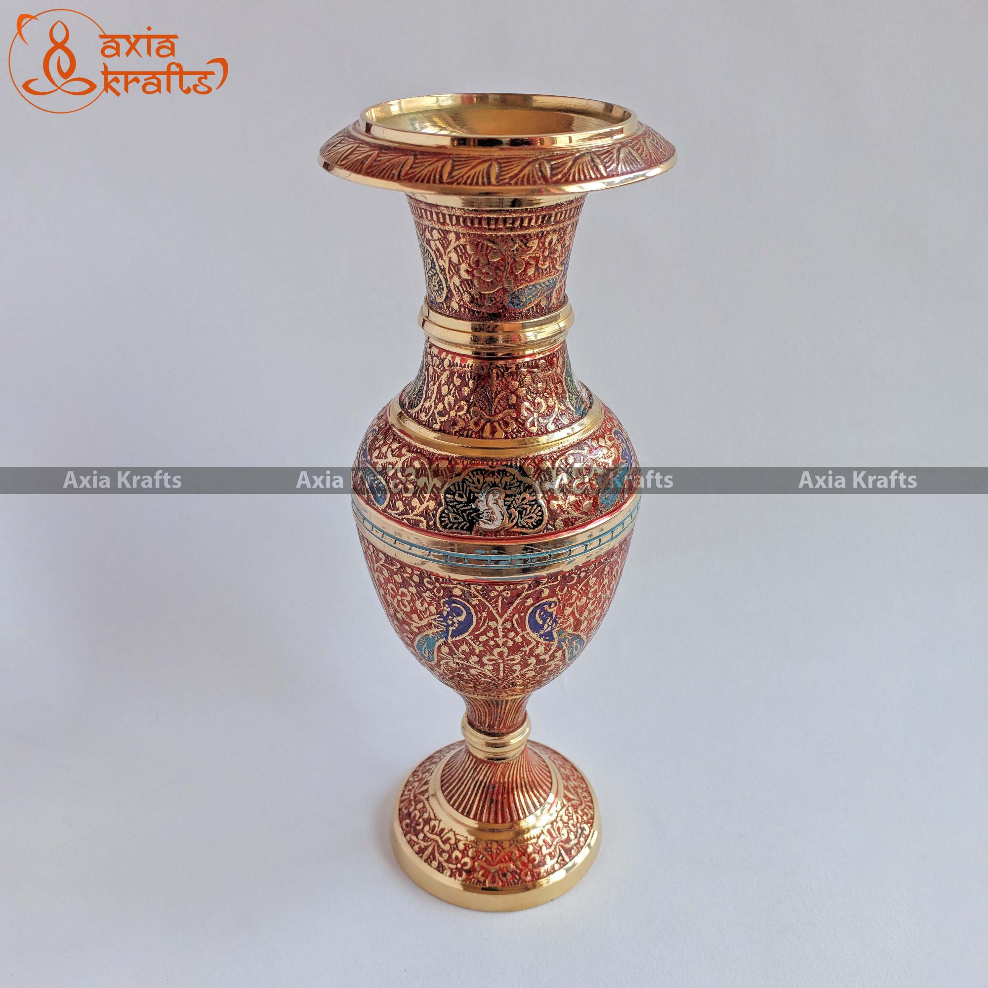 Axia Krafts Royal Red Brass Colorful Flower Vase 7.5"