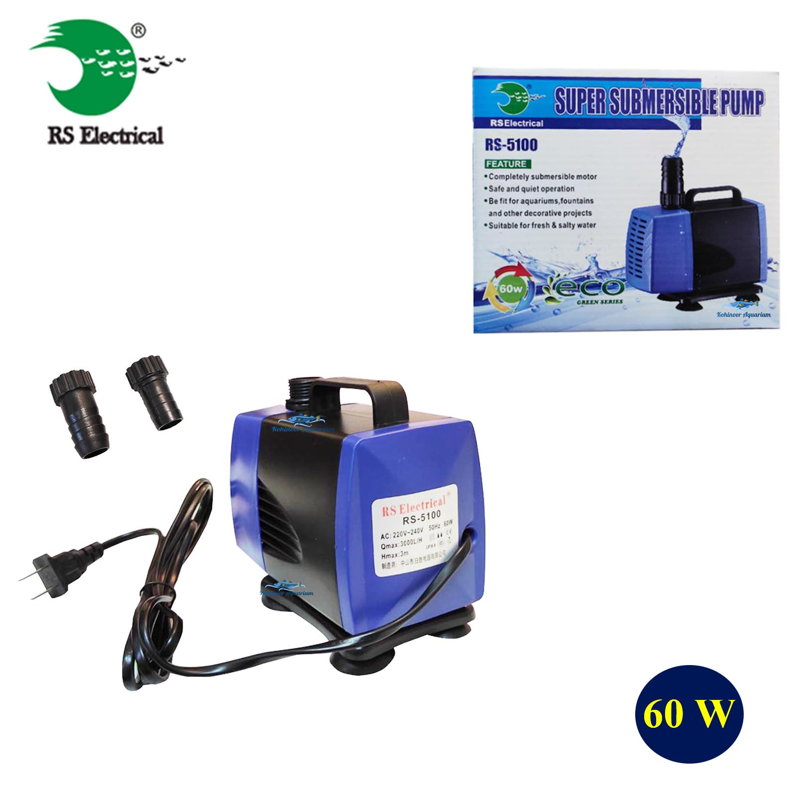 RS Electrical 60 Watts Super Submersible Aquarium Filter Pump RS-5100